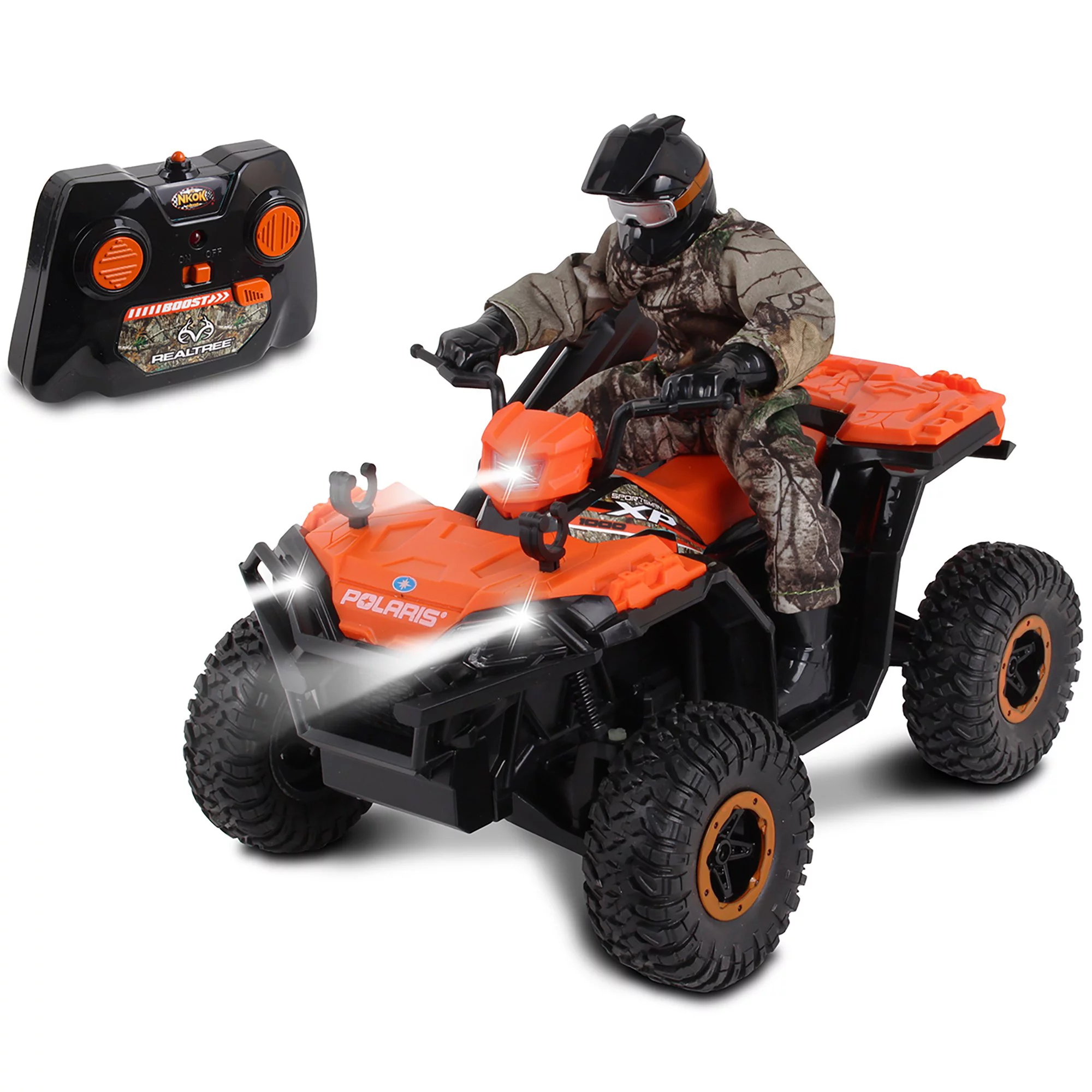 NKOK RealTree 1:8 Scale Radio Control Polaris Sportsman XP - #81433, With Turbo Boost & Rider, 2.4 GHz RC, RealTree Edge Camouflage, Officially Licensed, Ages 6+