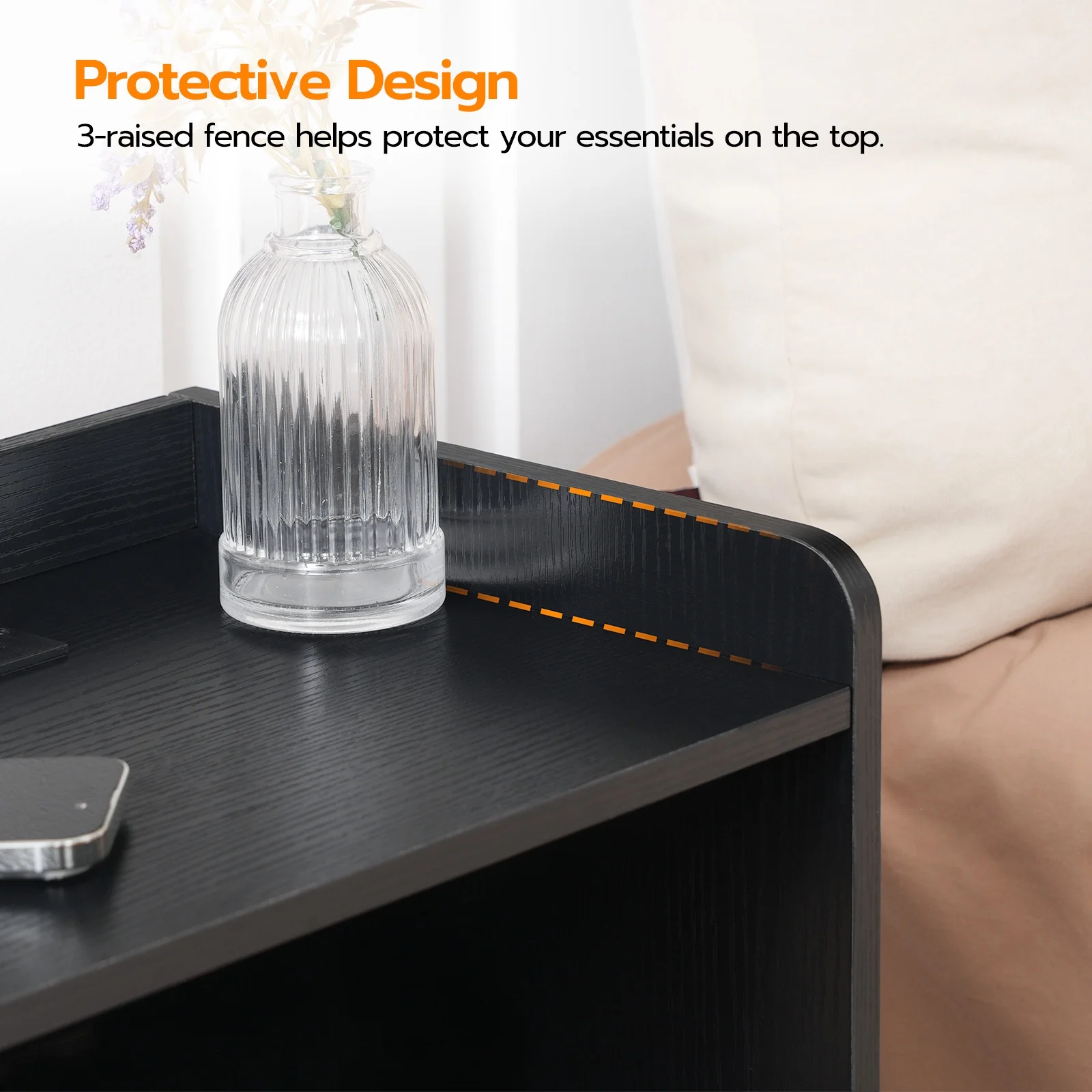 HOOBRO Set of 2 Nightstand with Charging Station and LED Light Strip Side Table with 2 Drawers Bedroom Cloakroom Black BK28UDBZP201