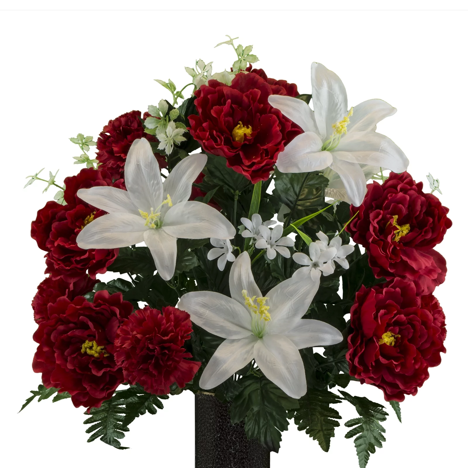 Sympathy Silks Artificial White Lily/Red Peony/Red Carnation Bouquet 24