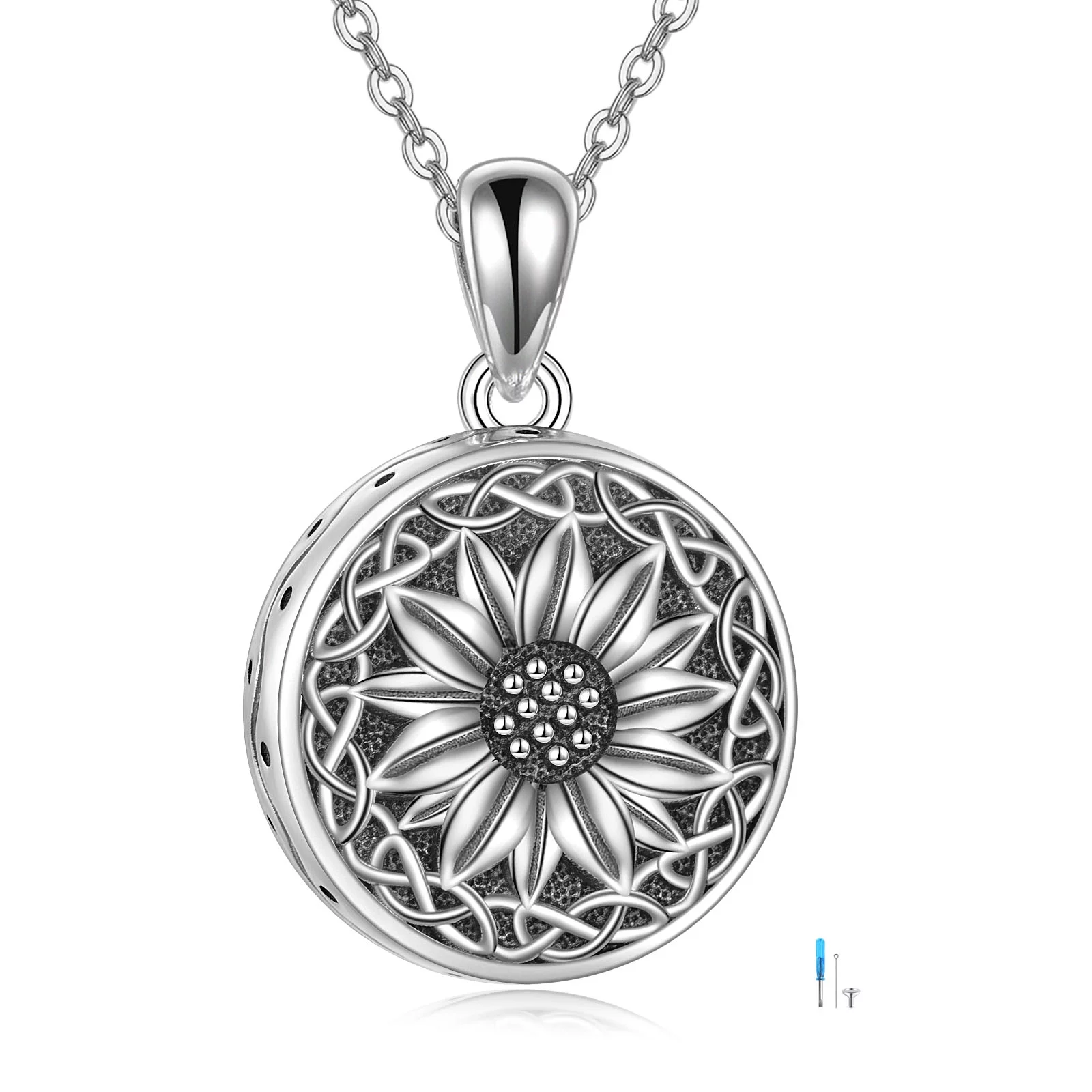 Sunflower Urn Necklaces for Ashes of Loved Ones 925 Sterling Silver Cremation Jewelry for Women Men