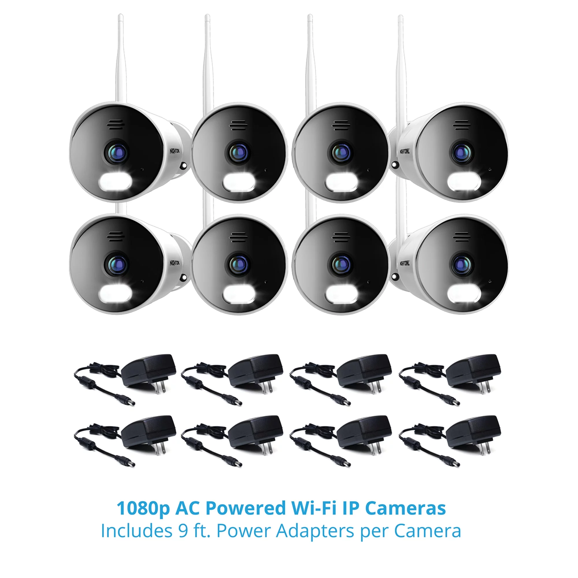 Night Owl 8-Channel 1080p Wi-Fi NVR With 1TB Hard Drive And 8 Wi-Fi IP 1080p Spotlight Cameras, Black/White