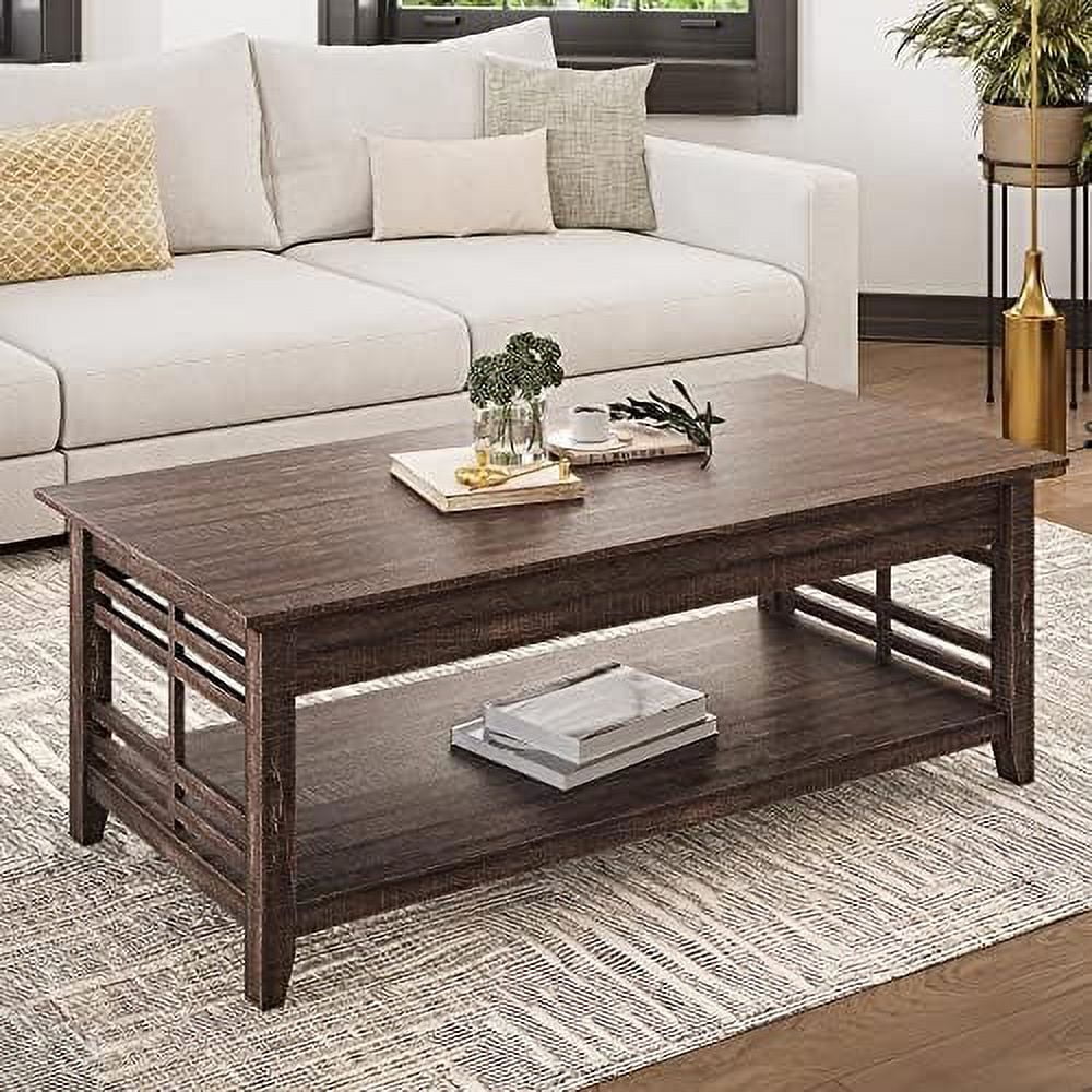 STVJB Modern Wood Coffee Table with   Two Tier Rectangular Stylish Decor for Living Room Conversation Leisure Occasions - 48 Inch - Norrell (Gray Wash)