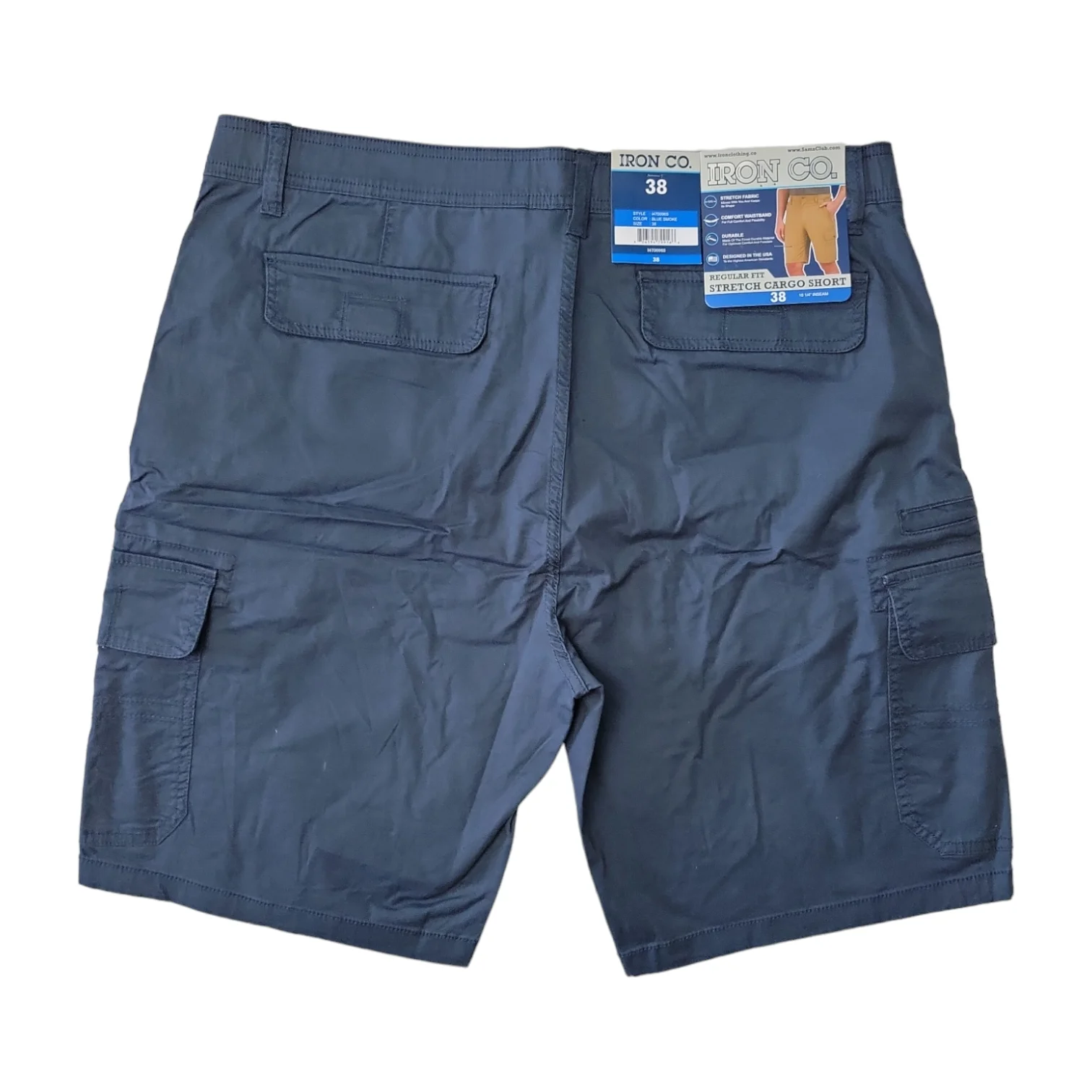 Iron Co. Men's Comfort Waistband Regular Fit Stretch Cargo Short (Blue Smoke, 36)