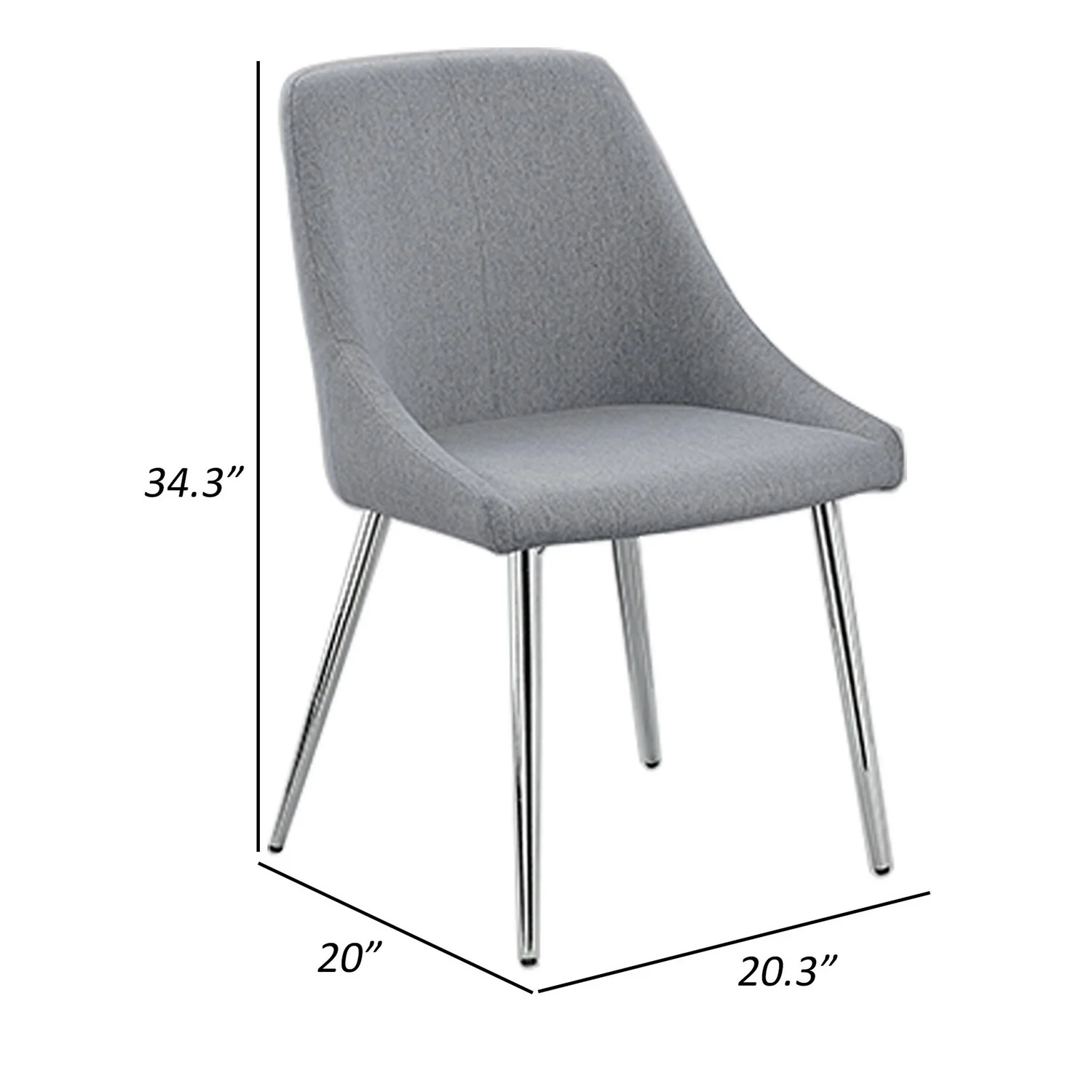 Benjara  34.3 x 20.3 x 20 in. Kian Side Chair with Tapered Legs & Grey Fabric Upholstery - Set of 2
