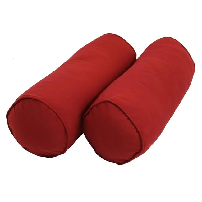 20 x 8 in. Double-Corded Solid Twill Bolster Pillows with Inserts, Ruby Red - Set of 2