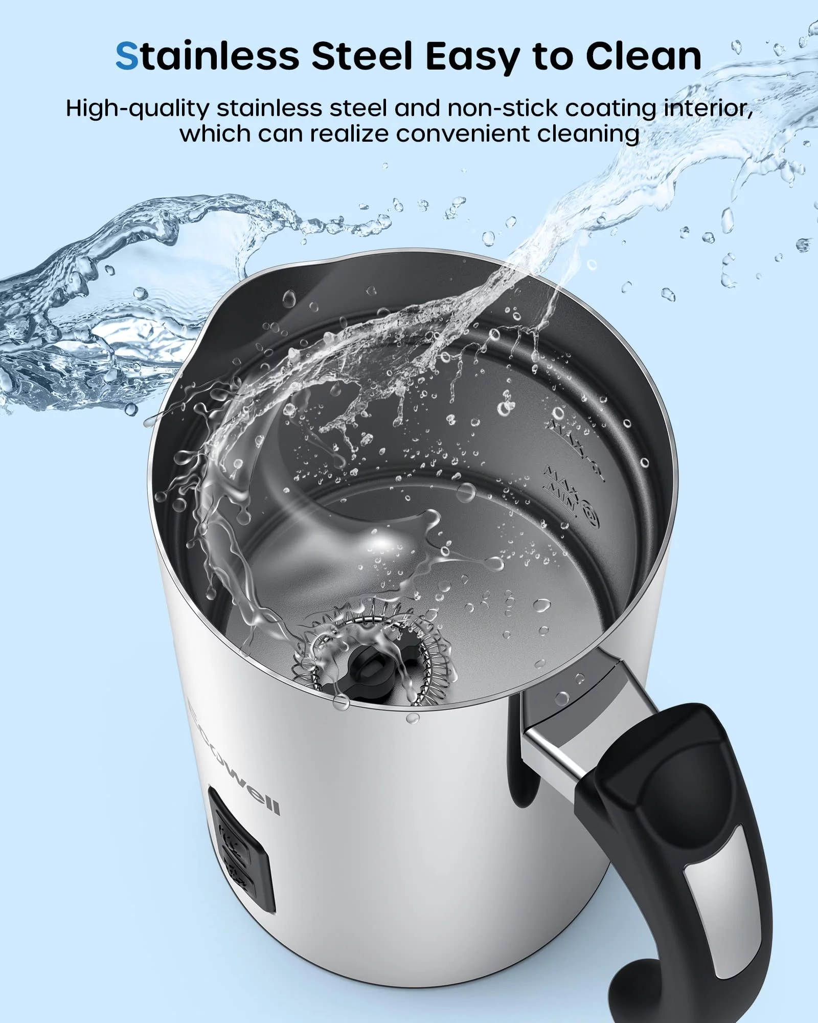 ECOWELL Milk Frother, Automatic Stainless Steel Milk Steamer with Hot & Cold Milk Functionality, Foam Maker, 8.1oz/240 ml Coffee，WMMF02