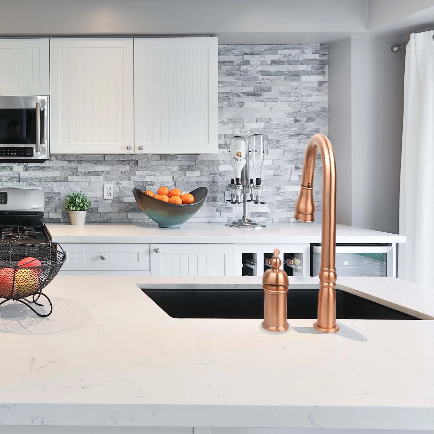 Akicon Copper Kitchen Faucet with in-Deck Handle, Single Level Handle and Pull Down Sprayer Copper