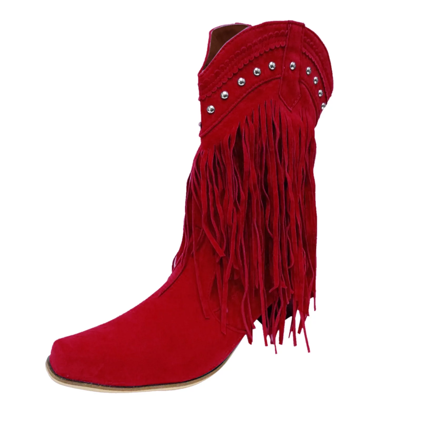 Jsaert Boots Boots For Women Heel Retro Chunky Tassel Mid-Calf Fringe Casual women's boots