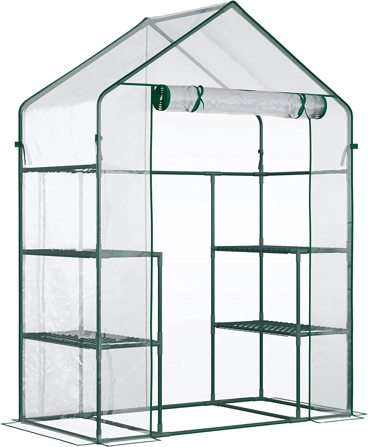 5' x 2.5' x 6.5' Mini Walk-in Greenhouse Kit, Portable Green House with 3 Tier Shleves, Roll-Up Door, and Weatherized Plastic Cover for Backyard Garden, Clear