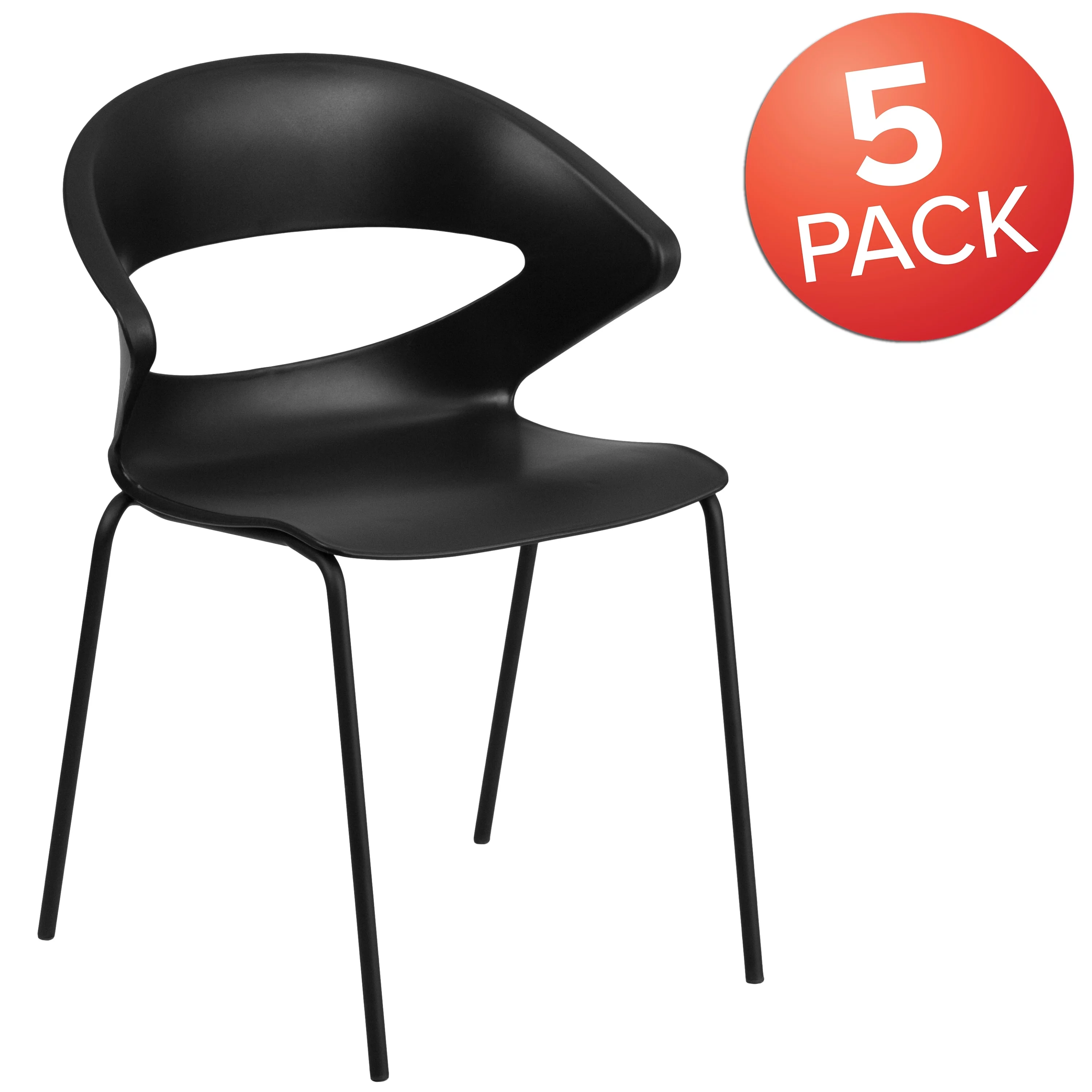 Flash Furniture 5 Pack 440 lb. Capacity Café Style Stack Chair with Flexible Back Design