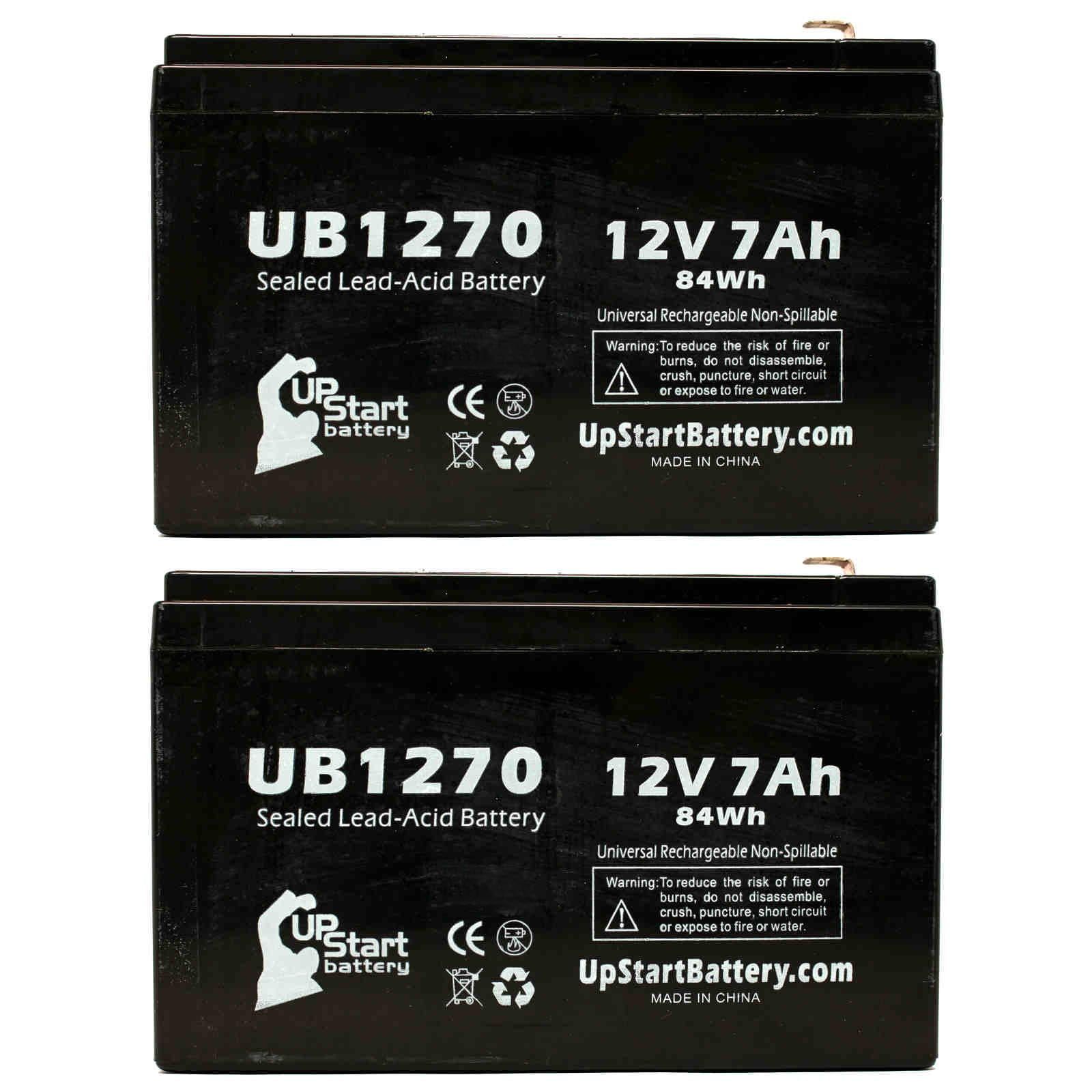 2x Pack - Compatible Ademco 9F4Y Battery - Replacement UB1270 Universal Sealed Lead Acid Battery (12V, 7Ah, 7000mAh, F1 Terminal, AGM, SLA) - Includes 4 F1 to F2 Terminal Adapters