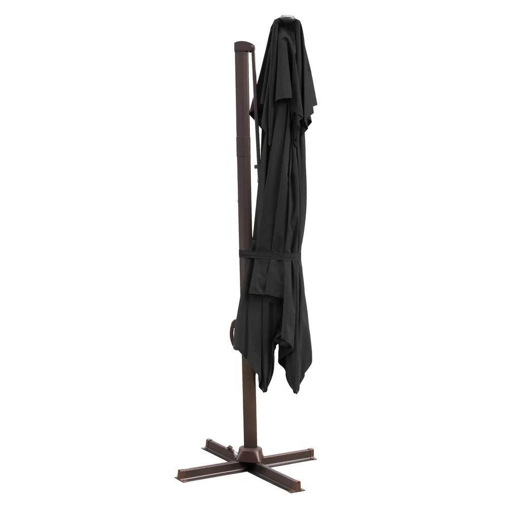 HomeRoots 10' Black Polyester Square Tilt Cantilever Patio Umbrella With Stand