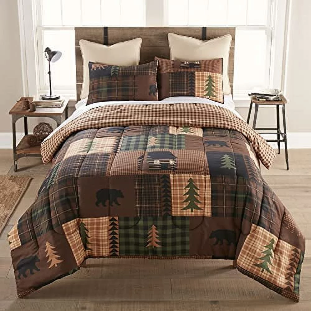 Queen Comforter Set - 3 Piece - Brown Bear Cabin Queen Comforter And Two Standard Pillow Shams - Machine Washable