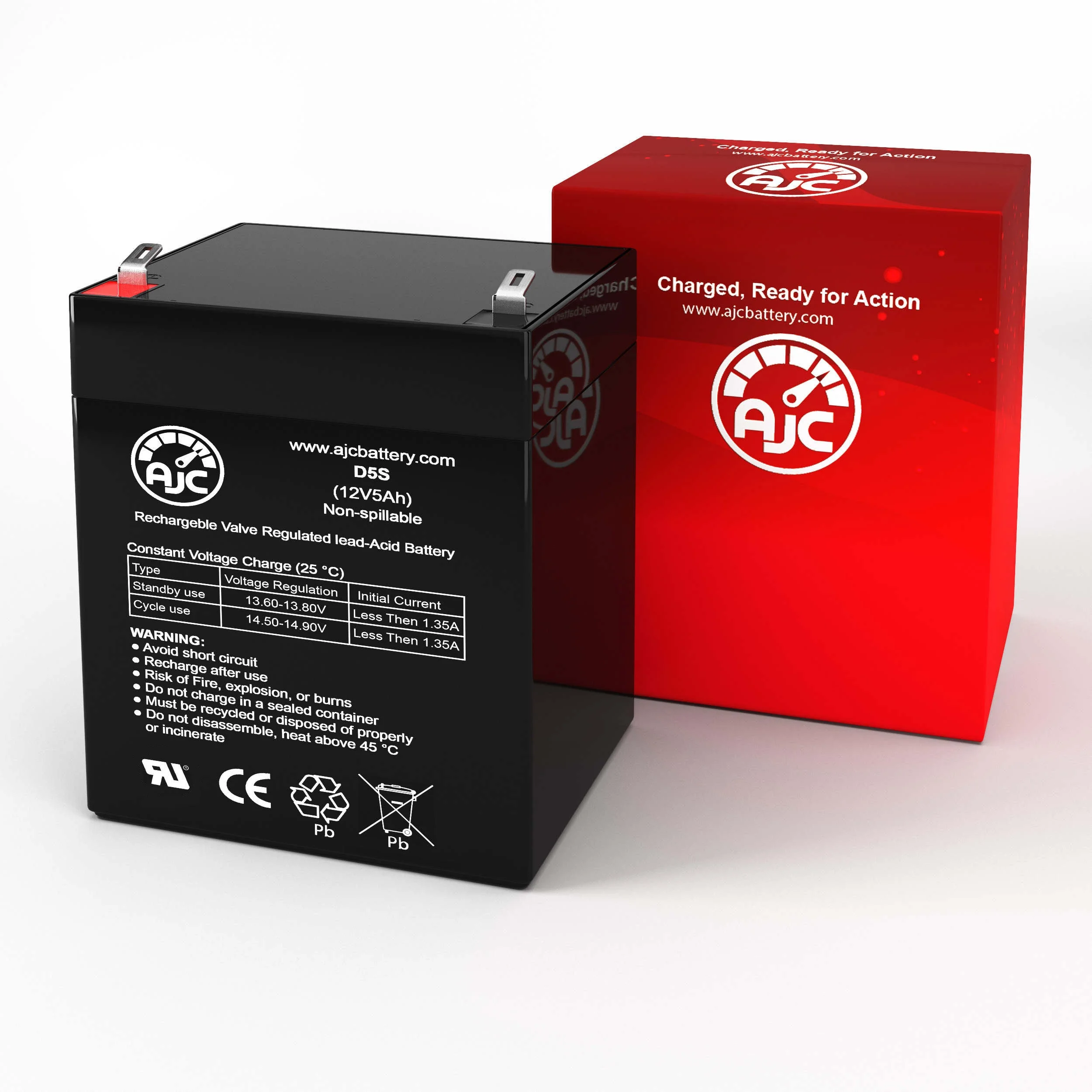 Yuntong YT-1245 12V 5Ah Sealed Lead Acid Battery - This Is an AJC Brand Replacement