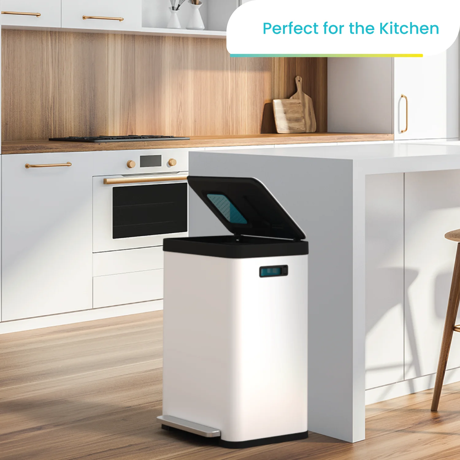 Home Zone Living 18.5 gal Kitchen Garbage Can with Cleanaura Pack, White