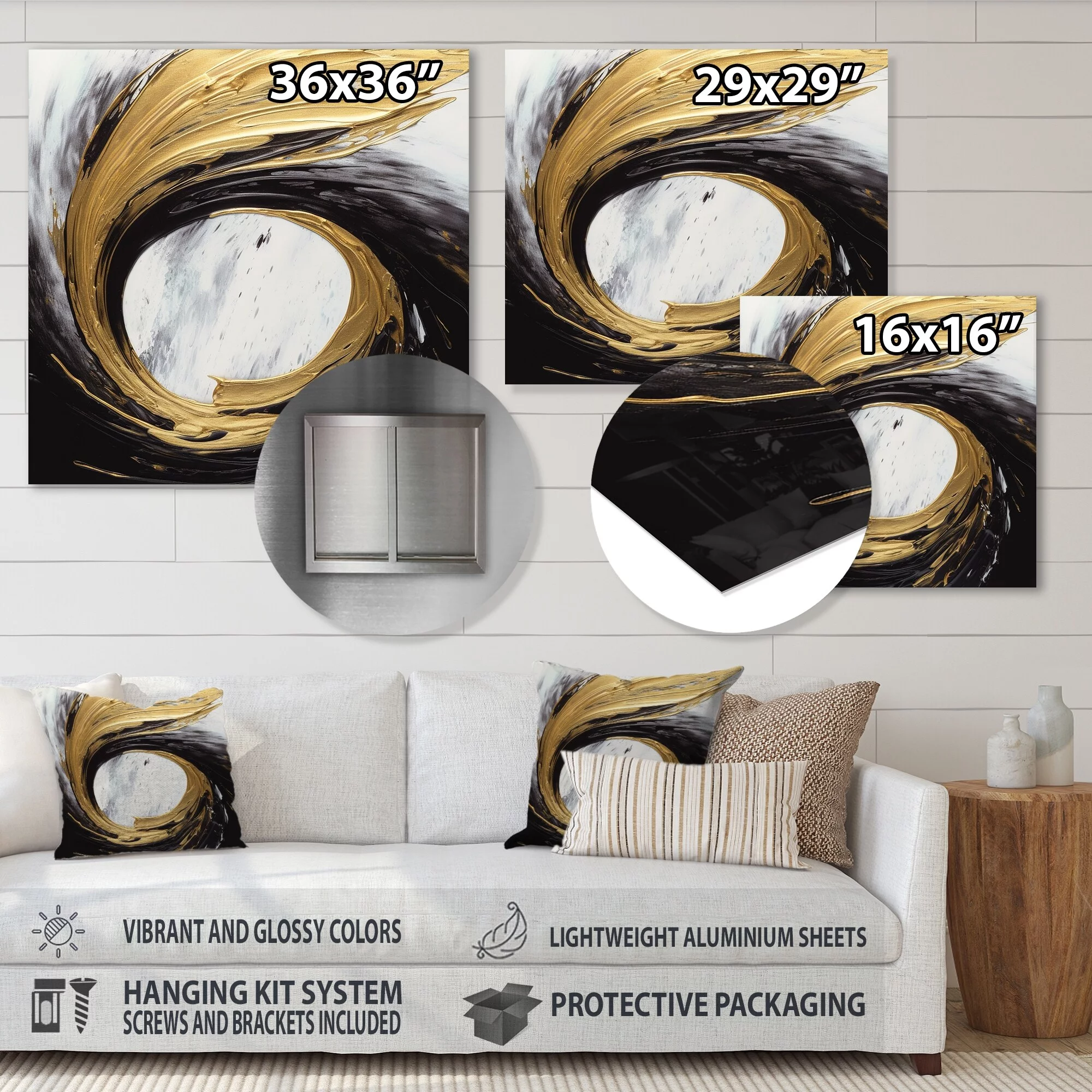 DESIGN ART Designart 'Golden Wave Reflections IV' Abstract Painting Metal Wall Art 36 in. wide x 36 in. high