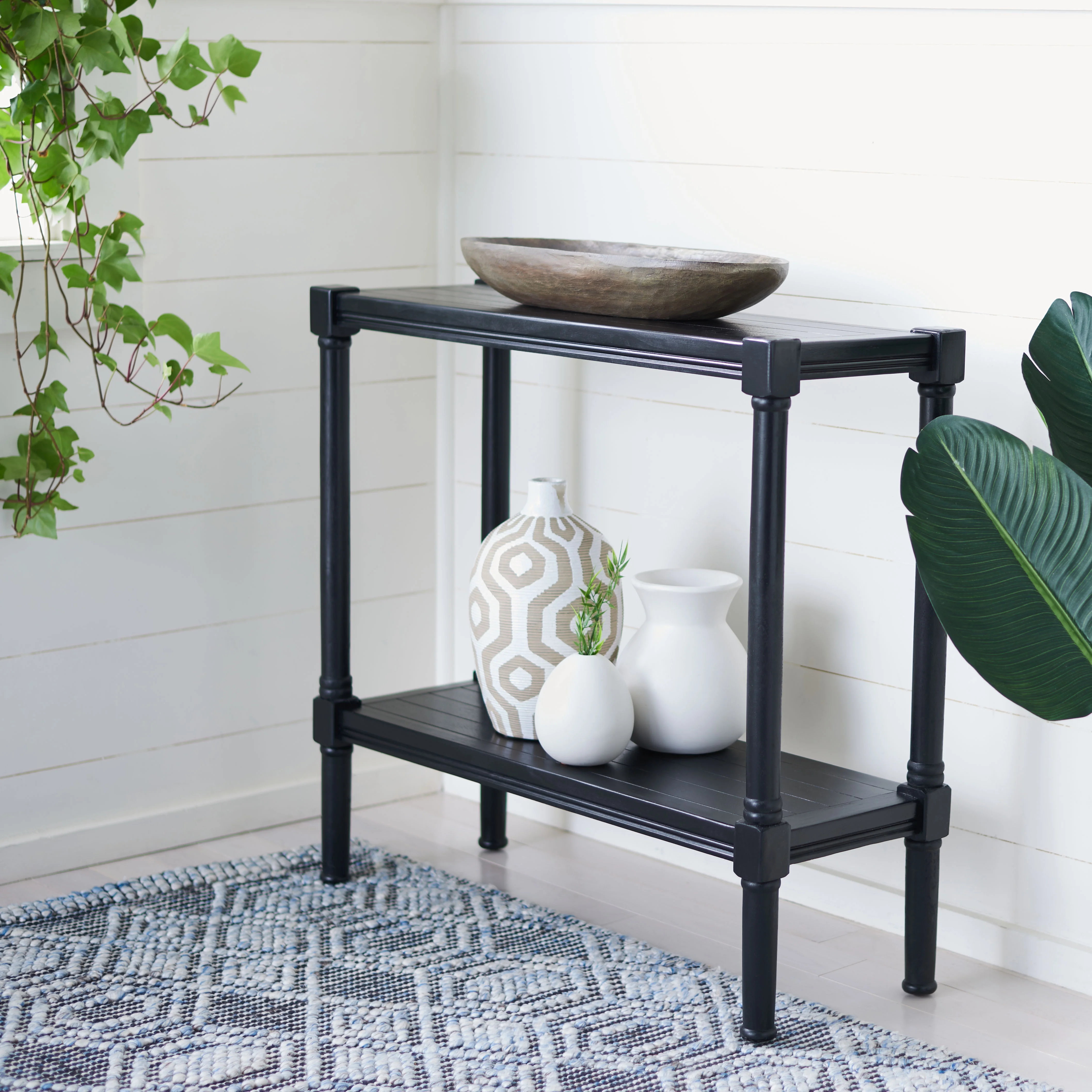 SAFAVIEH Rafiki Amish Black Wood Console Table with Shelf (31.5 in. W x 11.8 in. D x 29.5 in. H)