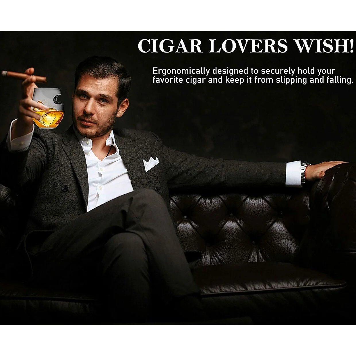 Bezrat Double Old Fashioned Whiskey Glasses with Side Mounted Holder Rest (2pk Twist & Round) - set of 2