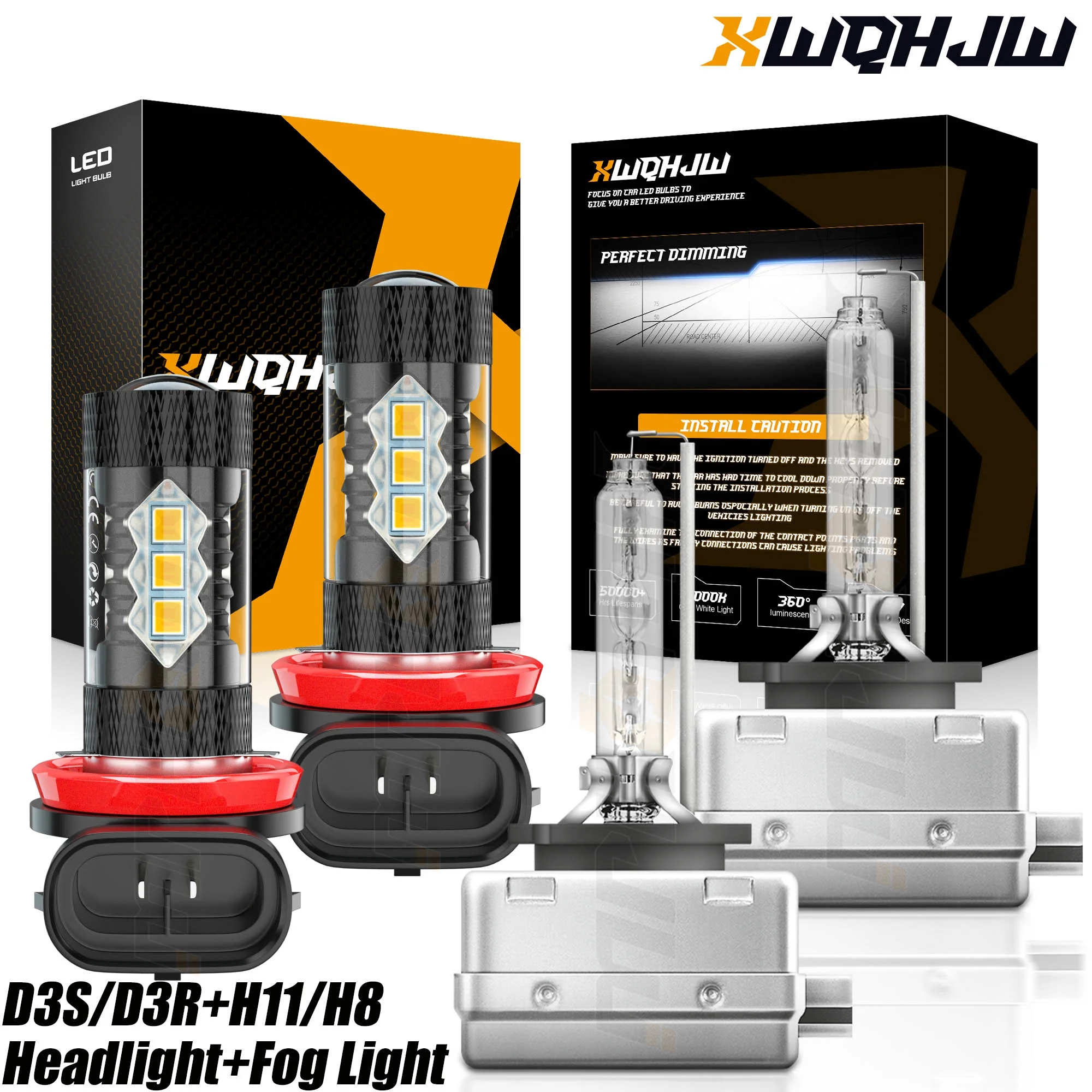 4x For Ford Mustang 2008-2017 D3S H11 HID Headlight High/Low + LED Fog Light Bulbs