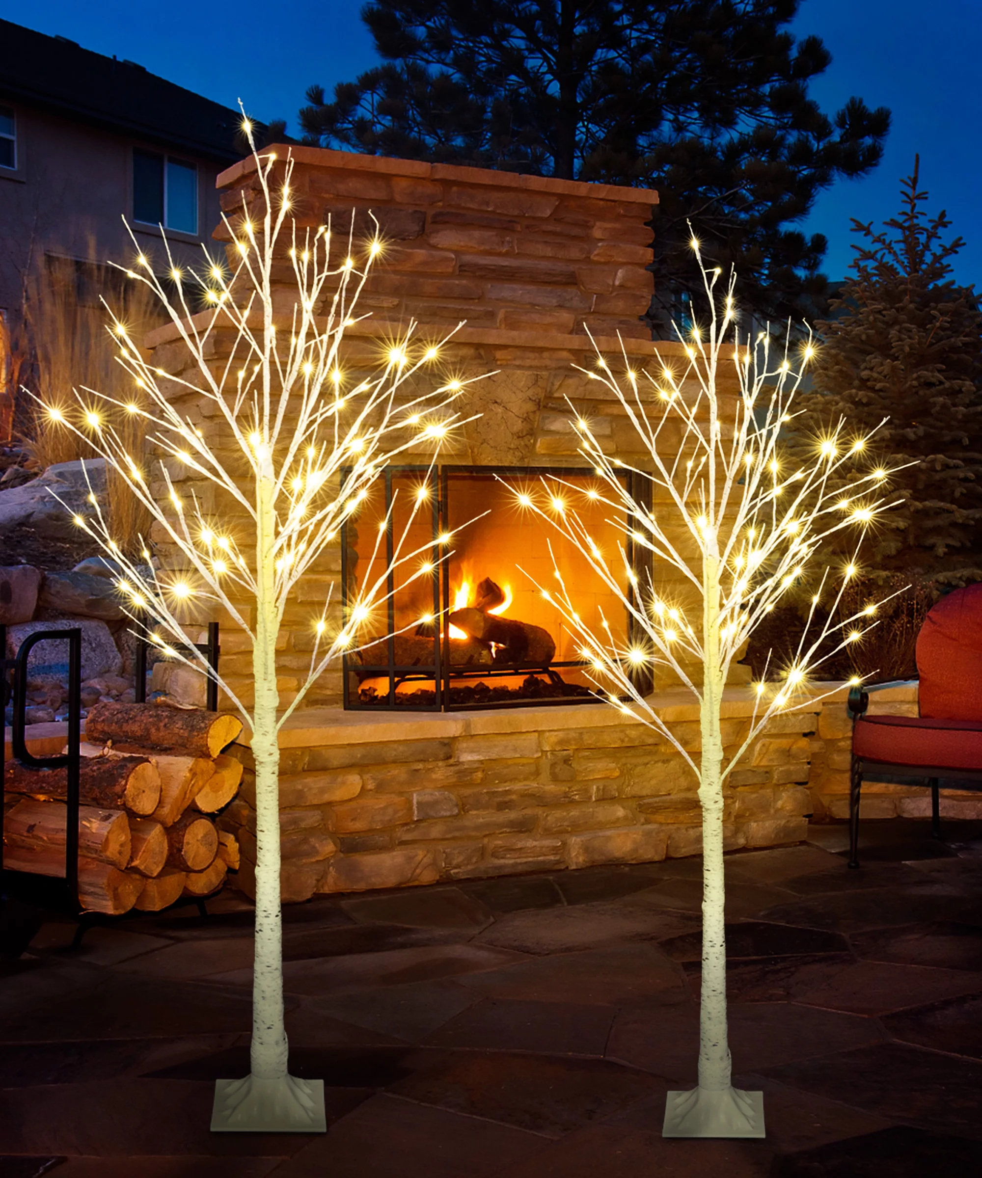 Seizeen White Christmas Trees 3 Pack, PVC Lighted Birch Twig Tree for DIY Home Decor, Pre-Lit Artificial Birch Tree with 650 LED Warm White Lights, 4ft&5ft&6ft