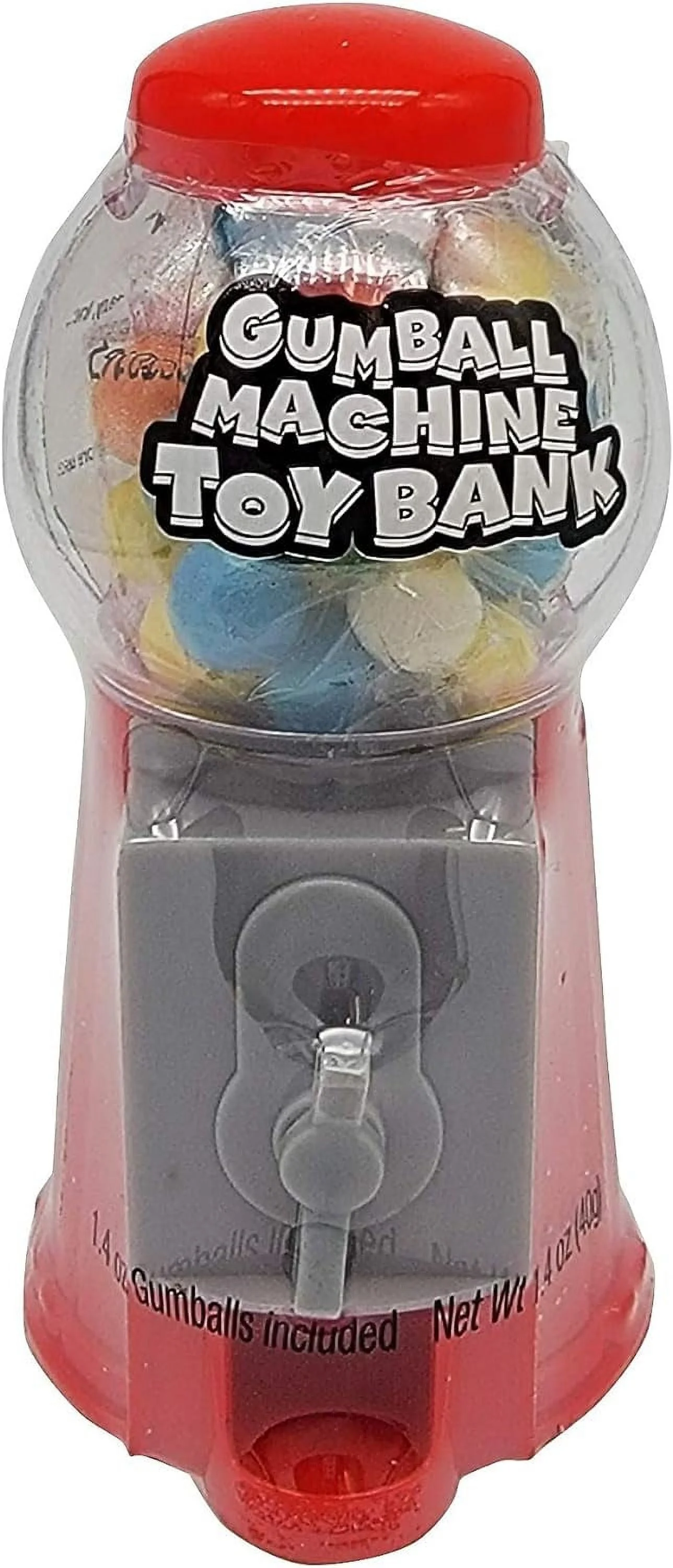 Gumball Machine Bank (With GUMBALLS) (12 Pack In Retain Box) Classic Red Design - Mini Bubble Gum Candy Dispenser. Unique Money Saving Coin Bank. (12)