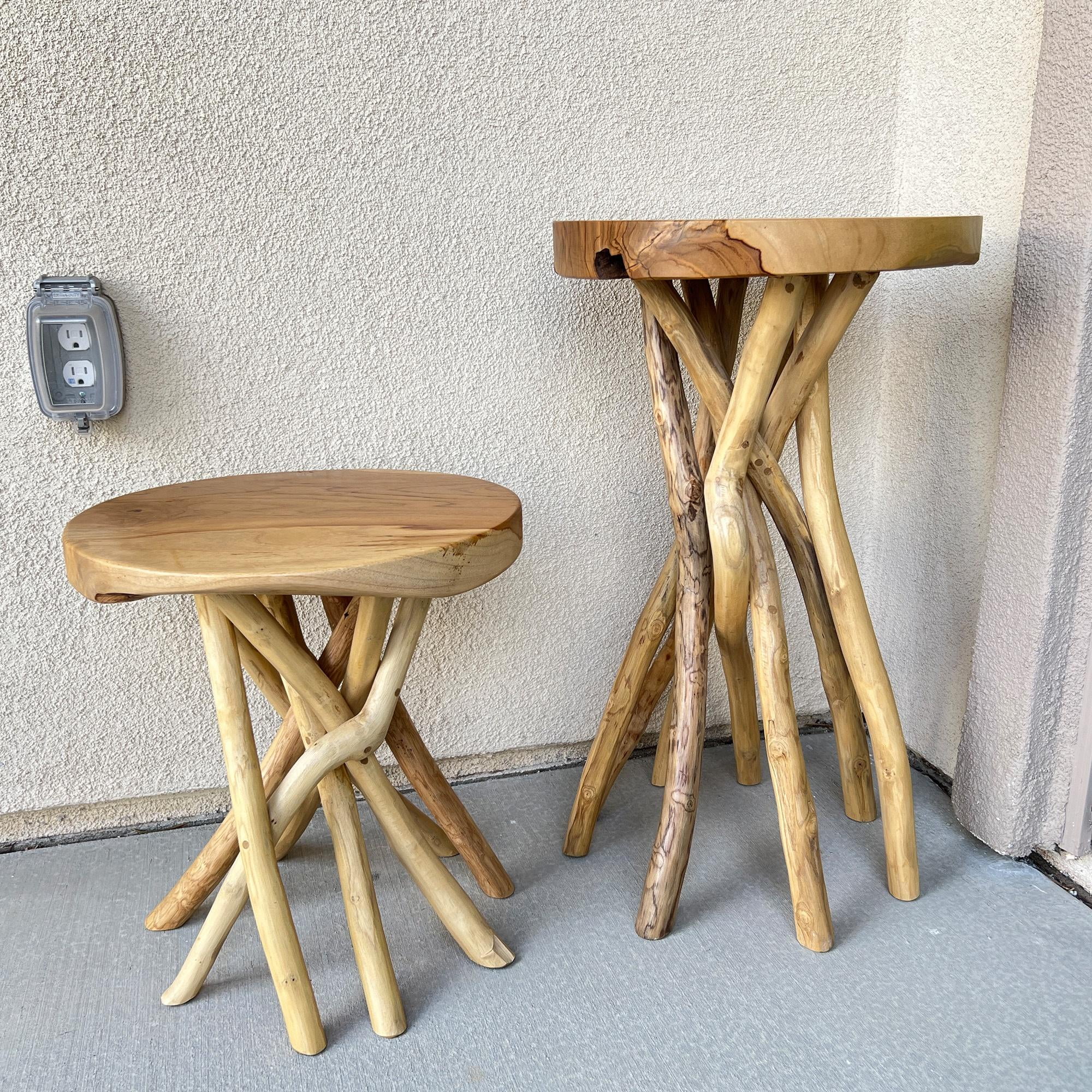 Greenage Natural Edge Teak Branch End Table, Live Edge Wood Side Table, Nightstand, Plant Stand, 15.7x15.7x17.7 inches