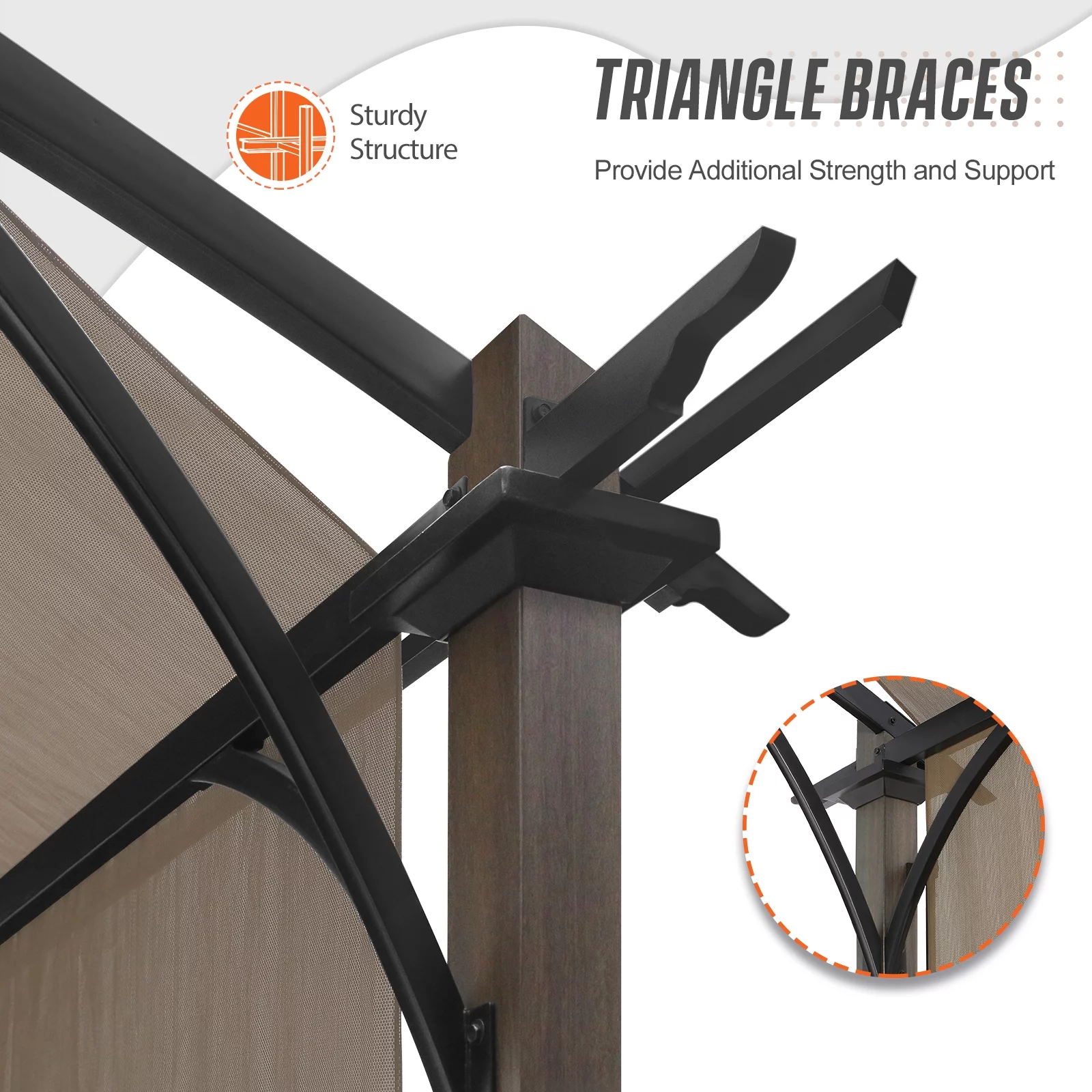 EAGLE PEAK 11.4 FT x 11.4 FT Outdoor Pergola with Retractable Textilene Sun Shade Canopy