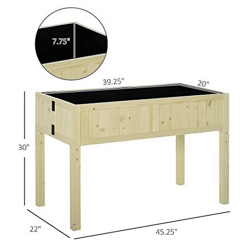 Outsunny Raised Garden Bed Elevated Wooden Planter Box with Space-Saving Folding Design, Drainage Holes, & Inner Liner for Vegetable Fruit Herb Grow
