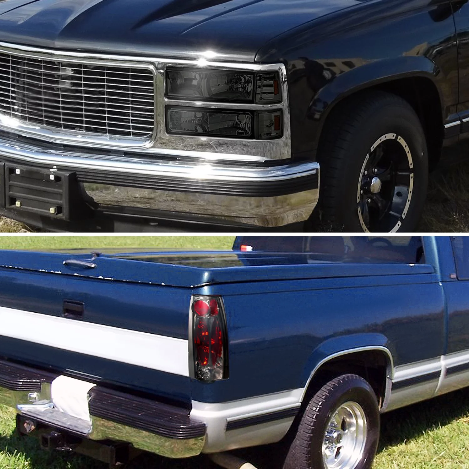 Spec-D Tuning Chrome Halo Projector Headlights Chrome Bumper Lights LED Compatible with GMC Sierra 1500/2500/3500 Left + Right Pair Headlamps Assembly