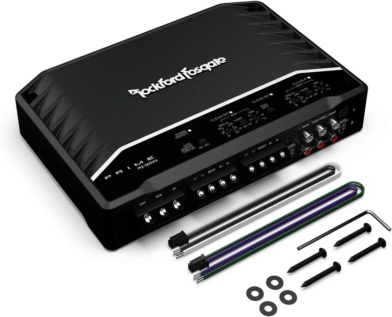 R2-300X4 Rockford Fosgate Prime 300W 4-Channel Class D Amplifier + 4-Ch Amp Kit