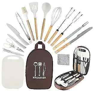 Camping Silicone Kitchen Utensils Cooking Equipment Brown Cooking Set 15pcs