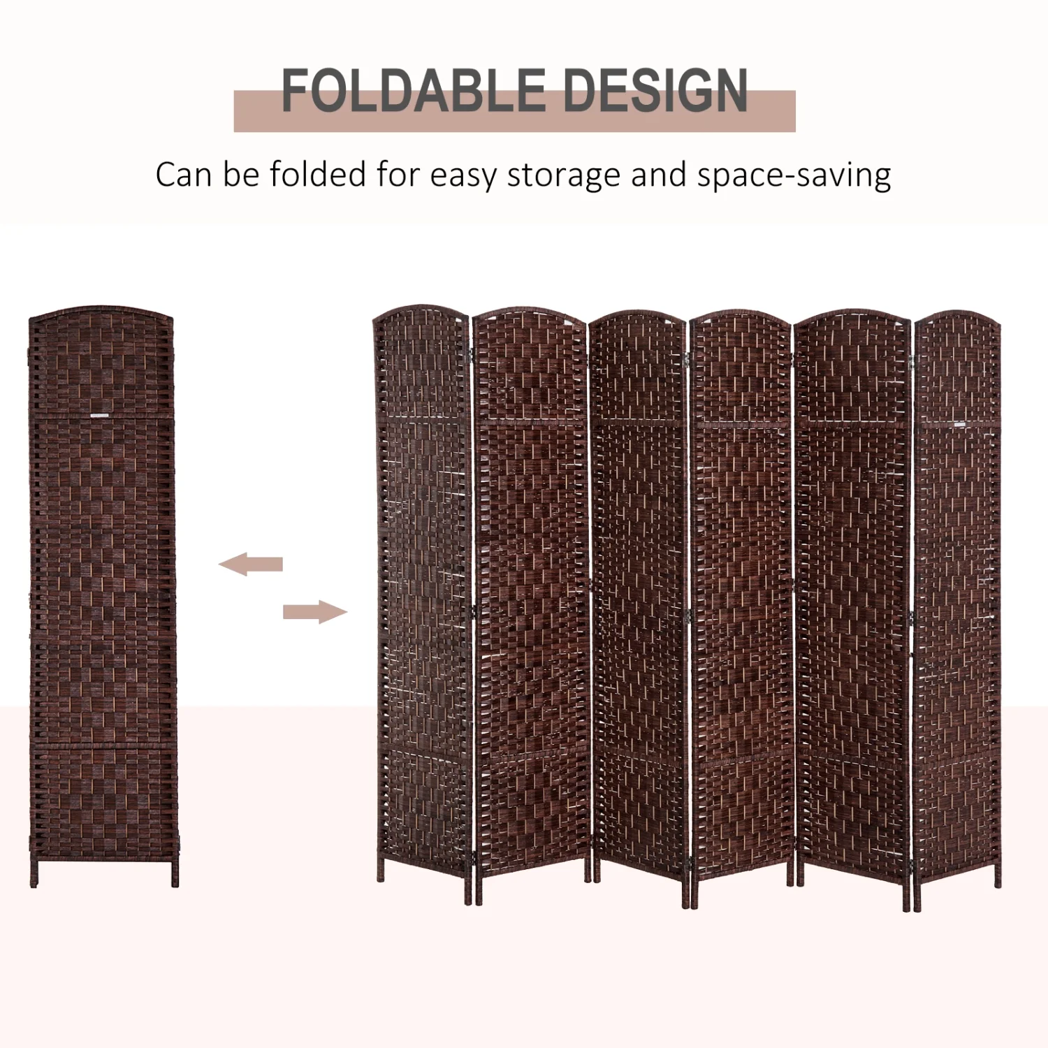ZJbiubiuHome 6‘ Tall Wicker Weave 6 Panel Room Divider Privacy Screen - Brown