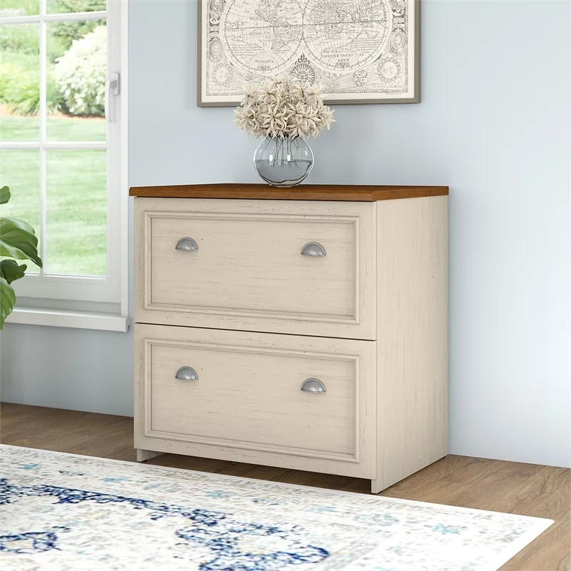 Home Square 2 Piece Wood Filing Cabinet Set with 2 Drawer in Antique White
