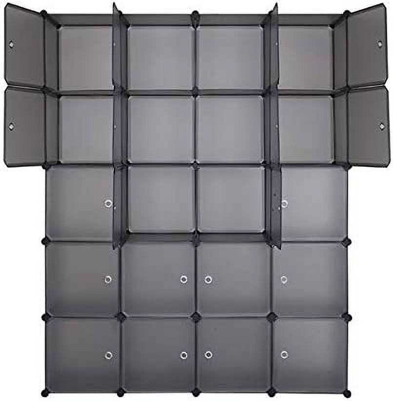 20 Cube Organizer Stackable Plastic Cube Storage Shelves Design Multifunctional Modular Closet Cabinet with Hanging Rod Gray