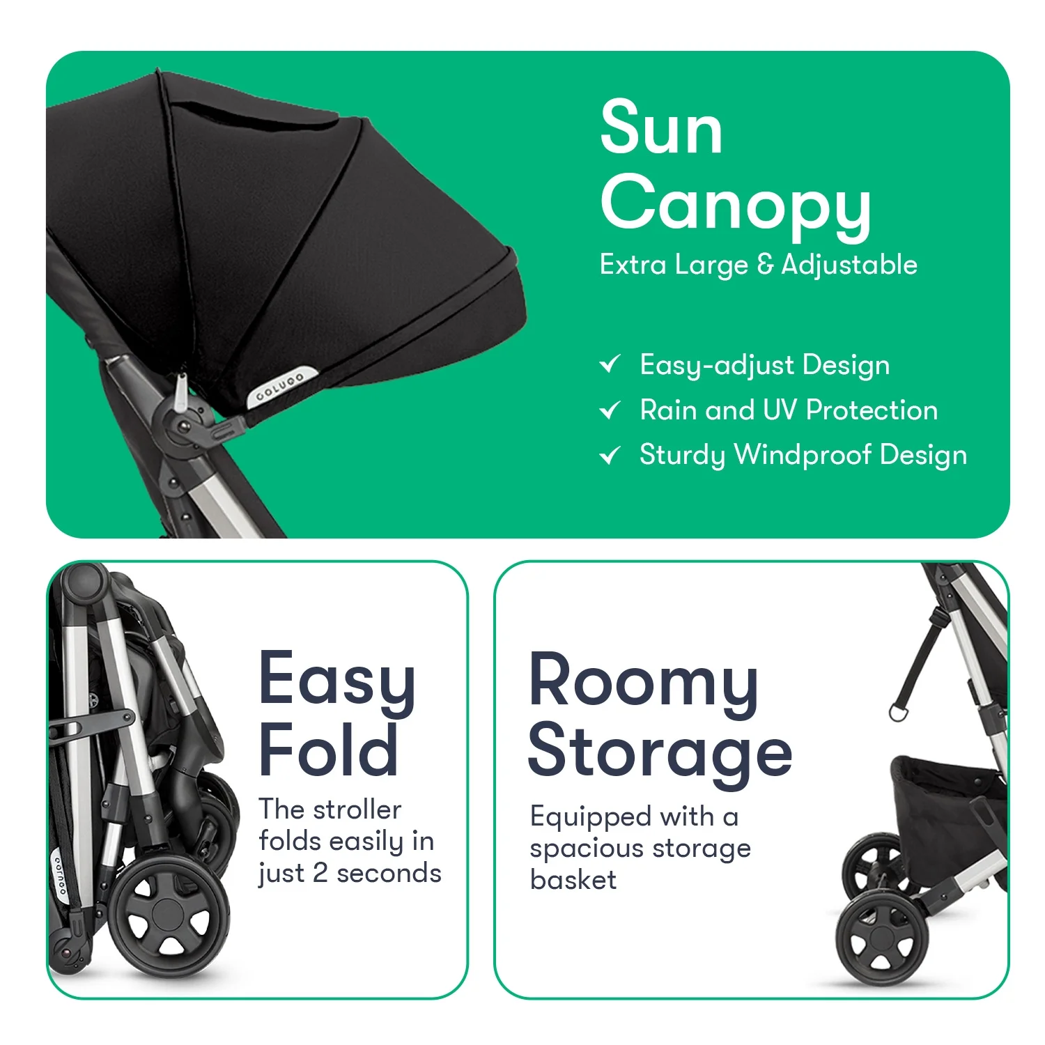 Colugo Compact Stroller - One Hand Fold Lightweight Stroller, Travel Stroller, Black