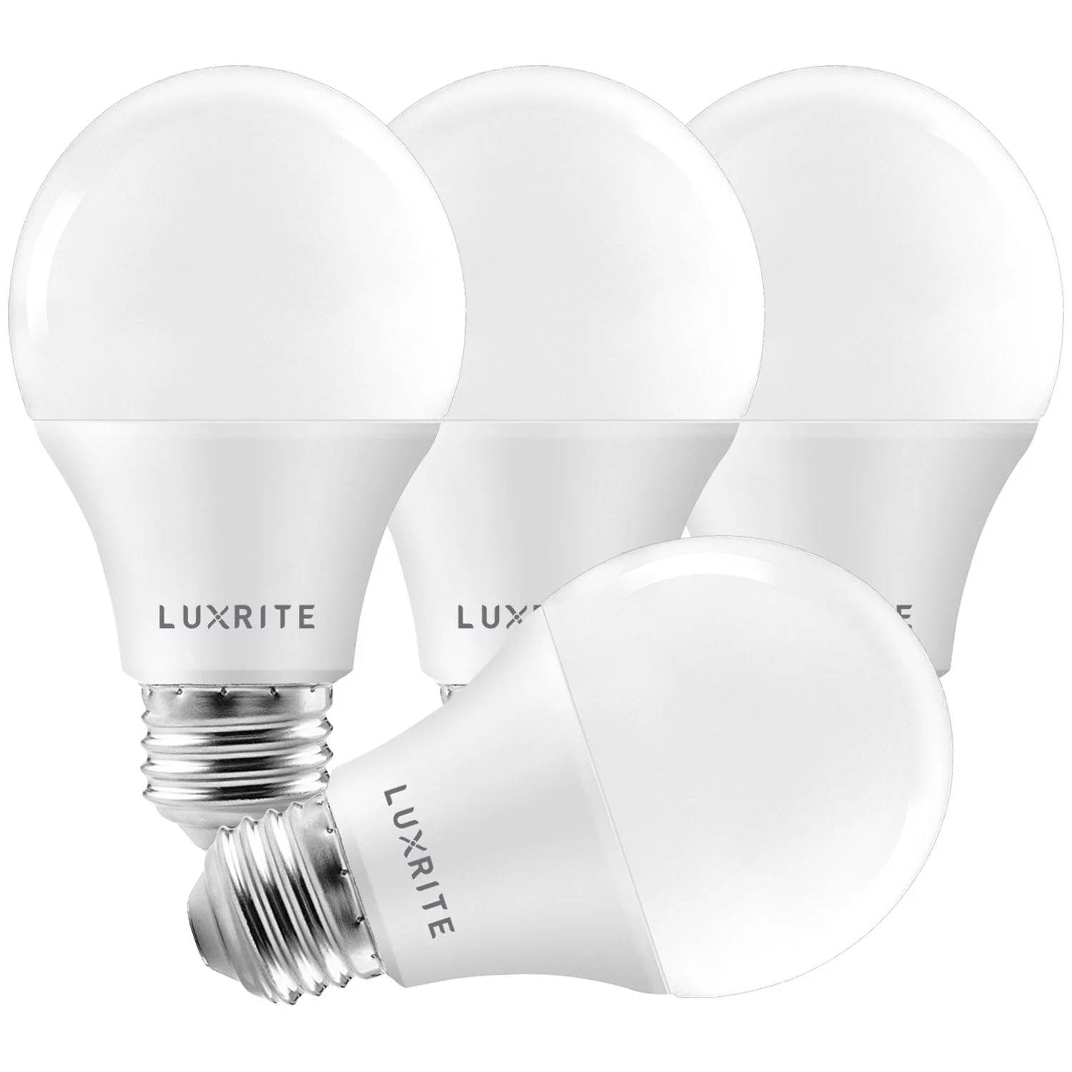 Luxrite A19 LED Bulb, 1100 Lumens, 3500K Natural White, Dimmable, 11W, Enclosed Fixture Rated, E26 Base 4-Pack