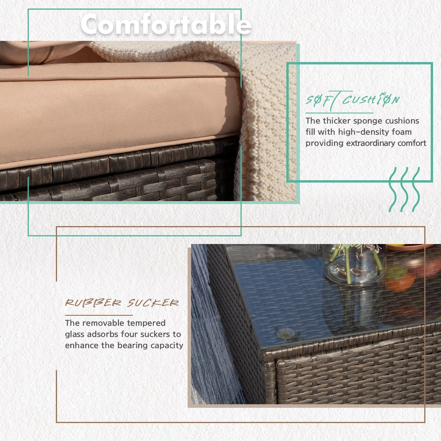 Lacoo 6 Pieces Outdoor Furniture Patio Sectional Sofa Sets All Weather PE Rattan Manual Wicker Conversation Set with Washable Cushions and Glass Table Blue