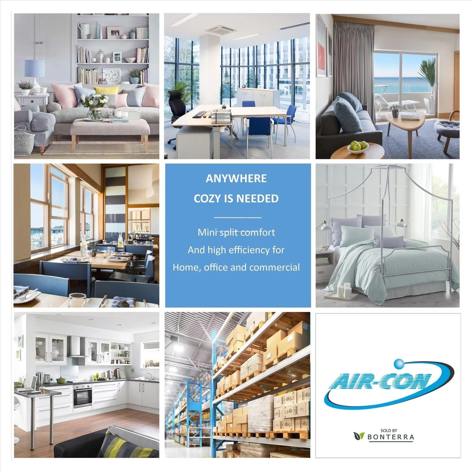 Air-Con Mini Split Air Conditioner Heat Pump Ductless 2 Zone 9000 12000 BTU SEER 21