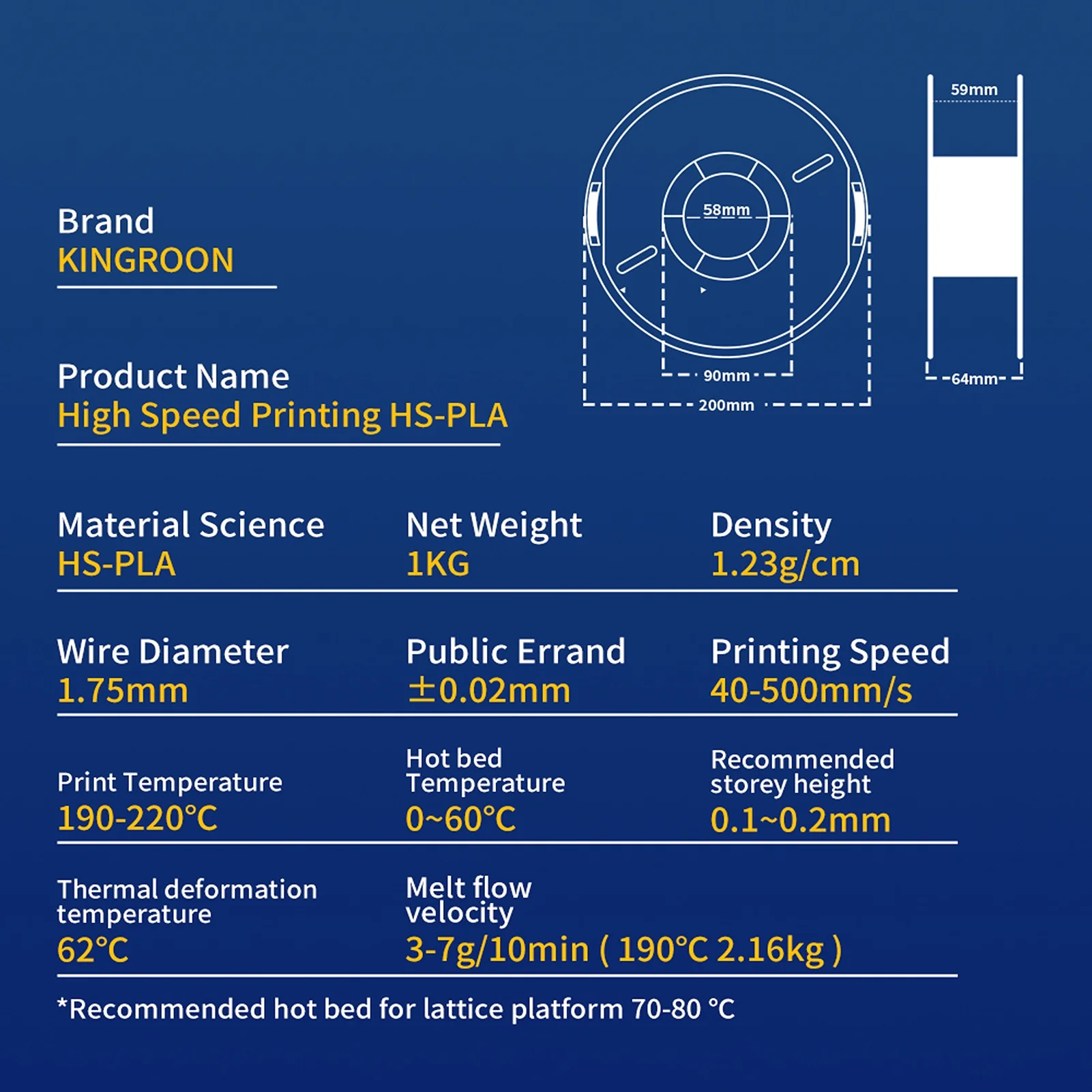 KINGROON KINGROON 3D Printer HS-PLA Filament 1KG 1.75mm High Fluidity 3D Printing Material Eco- friendly Spool Dimensional Accuracy +/-0.02mm Standard 1 Roll - White