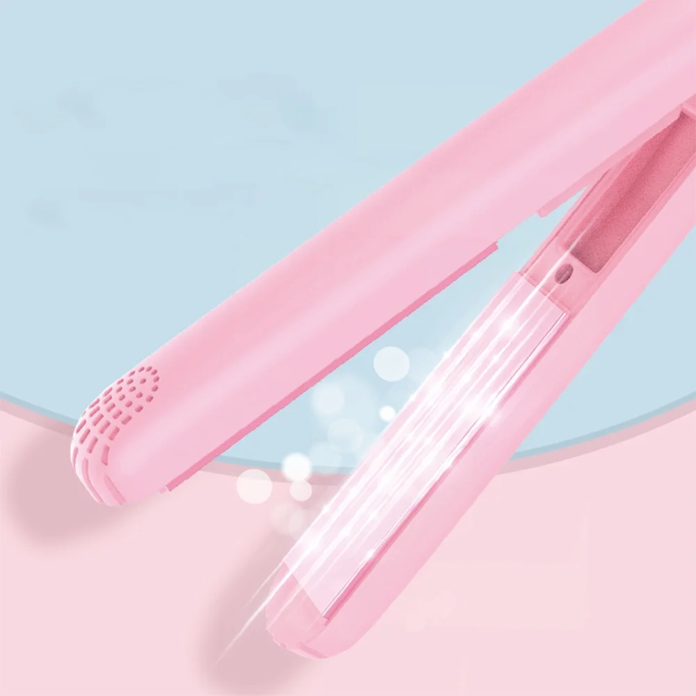 2 in 1 Mini Hair Straightener Hair Flat Iron Ceramic Tourmaline Plate Beauty Flat Iron Heating Curler，Blue