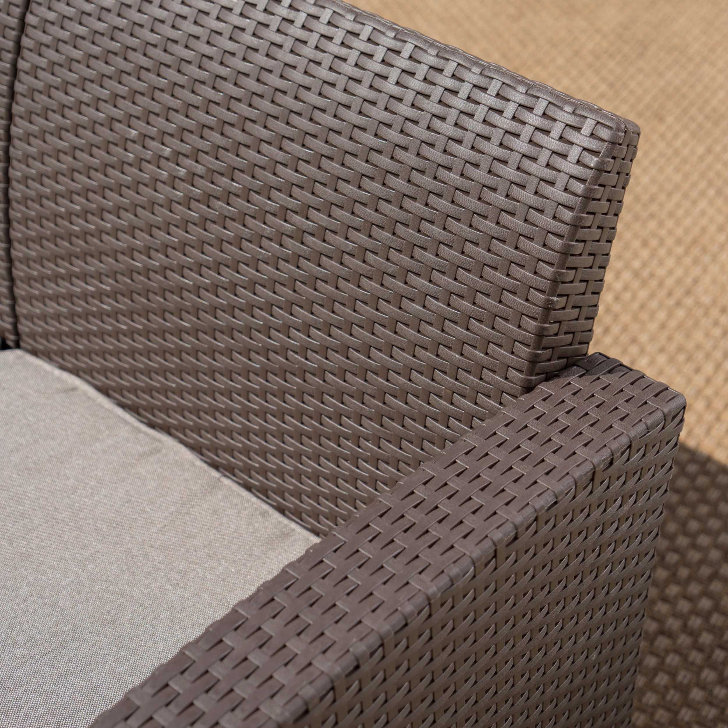 Douglas Outdoor 4 Piece Faux Wicker Rattan Style Chat Set with Cushions, Brown, Mixed Beige