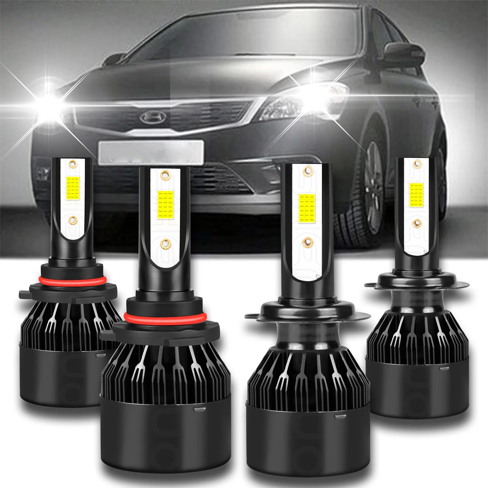 9005 H7 LED Headlight Bulbs High&Low 6000K White For Kia Optima Forte 2017 2018 6000K 7600LM Pack of 4