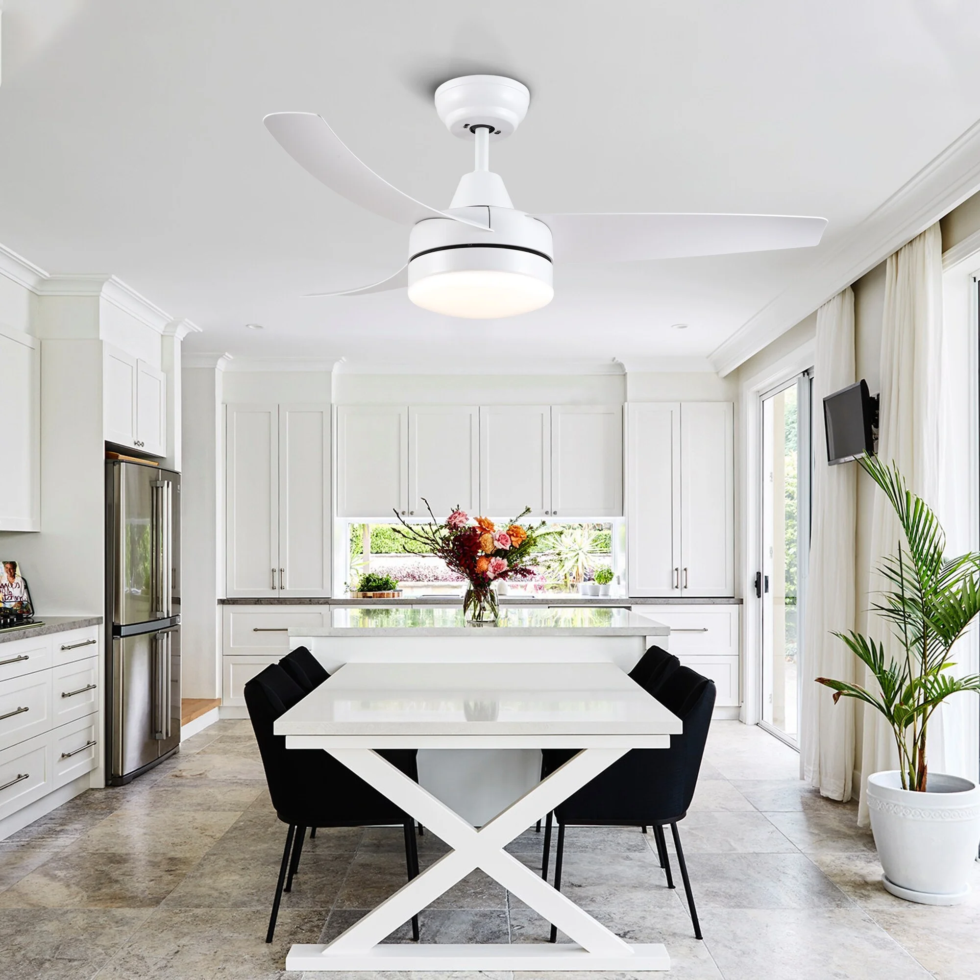 42 in. Black modern Ceiling Fan with Light and Remote Control, Reversible DC Moto - 42 Inches Whtie