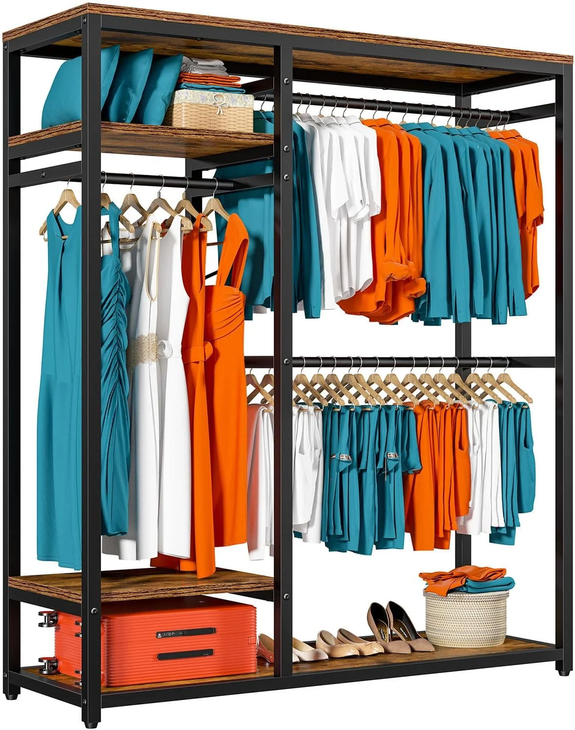 FDSHOIYN Free Standing Closet Organizer Clothing Rack with Shelves Heavy Duty  for 250+ Clothing Racks for Hanging Clothes Load 400LBS Wardrobe Closet 16" D x 47.33" W x 71" H