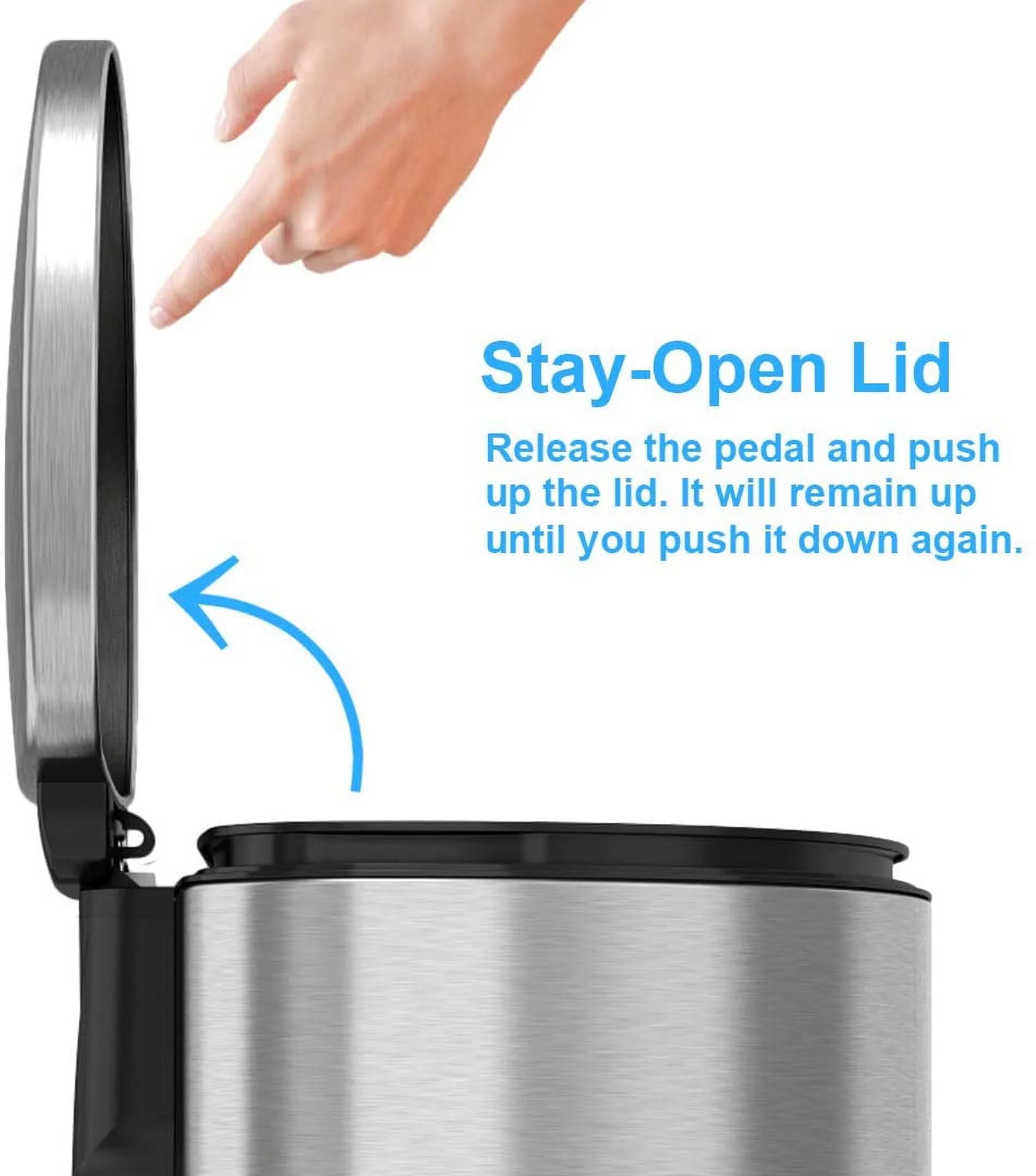 iTouchless SoftStep 13.2 Gallon Step Trash Can with Odor Control System Stainless Steel, Semi-Round, 50 Liter Garbage Bin for Kitchen, Office, Home-Silent and Gentle Open/Close, Space Saving Brushed Stainless Steel Semi-round, Step 13 Gal