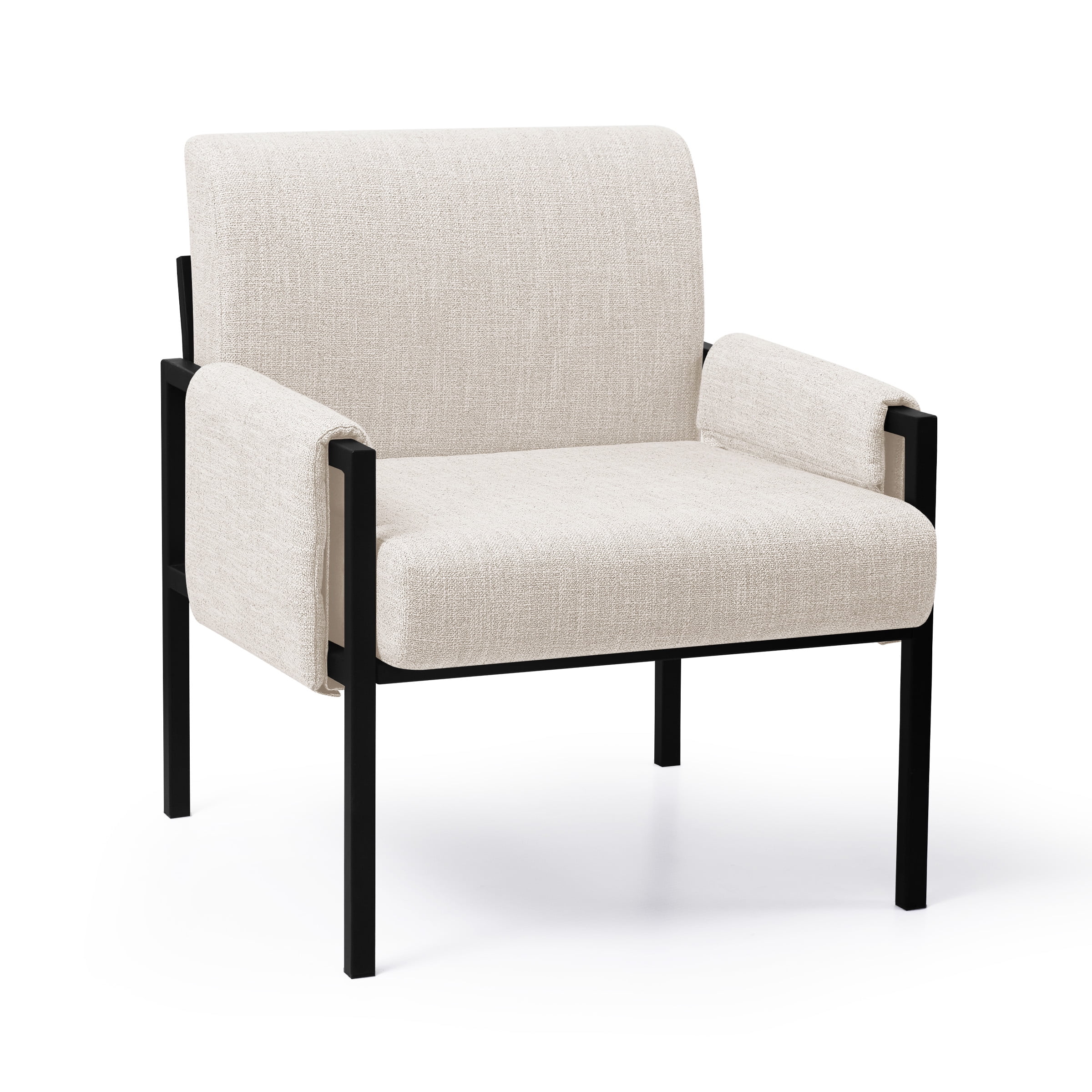 Subrtex Upholstered Modern Accent Chair with Metal Frame, Set of 2, Off-White Linen Fabric