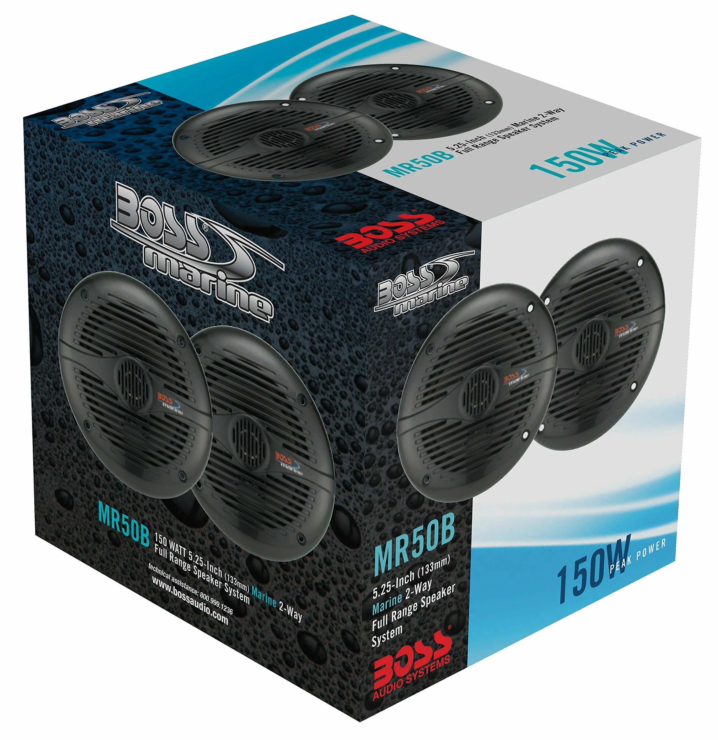 BOSS Audio Systems MR50B 150 Watt Per Pair, 5.25 Inch, Full Range, 2 Way Weatherproof Marine Speakers Sold in Pairs