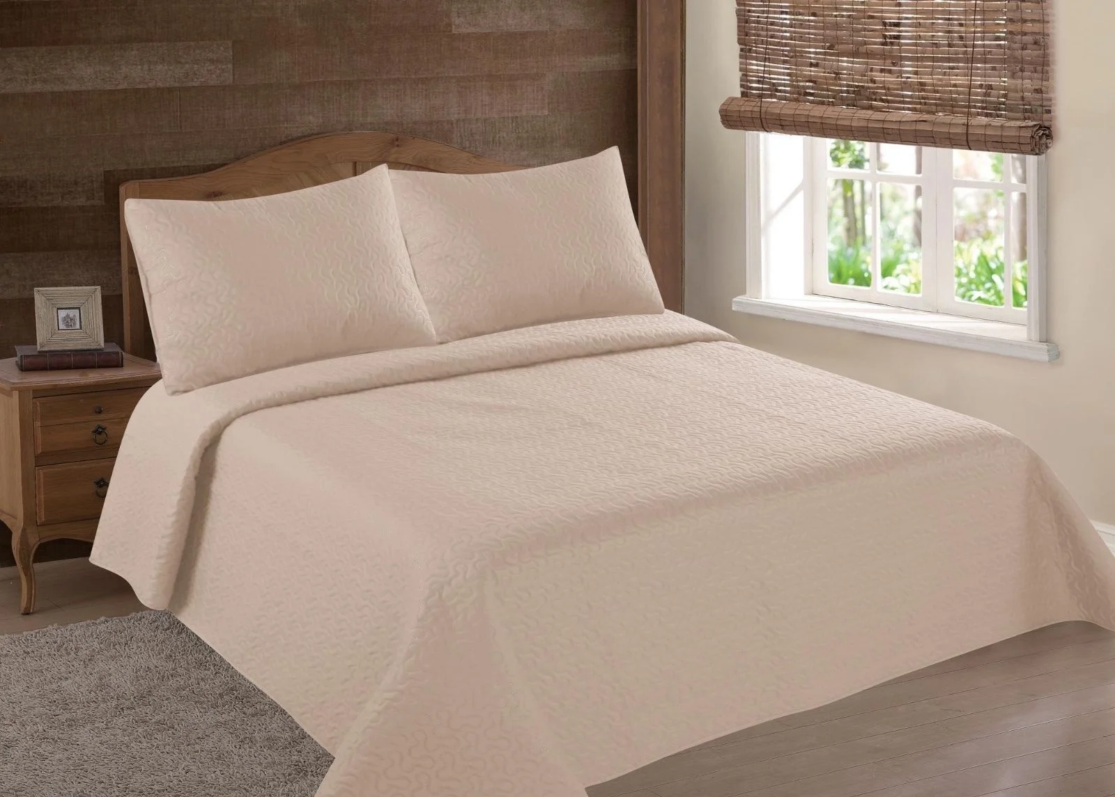 MIDWEST MODREN 1900 COUNT MICROFIBER SOFT TOUCH KING TAUPE LANCASTER CLOSOUT QUILT BEDDING BEDSPREAD COVERLET PILLOWCASES SET