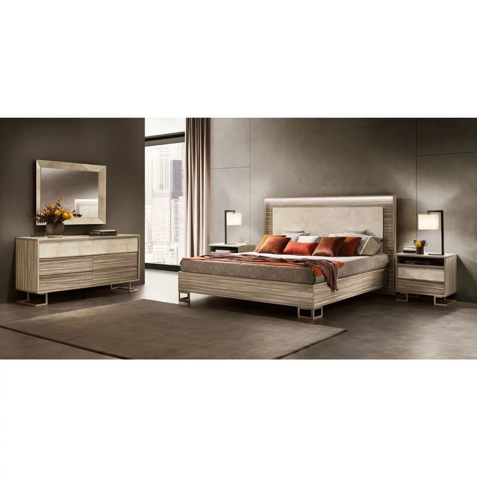 Luce Modern 5-Piece Bedroom Set in Beige, King Size
