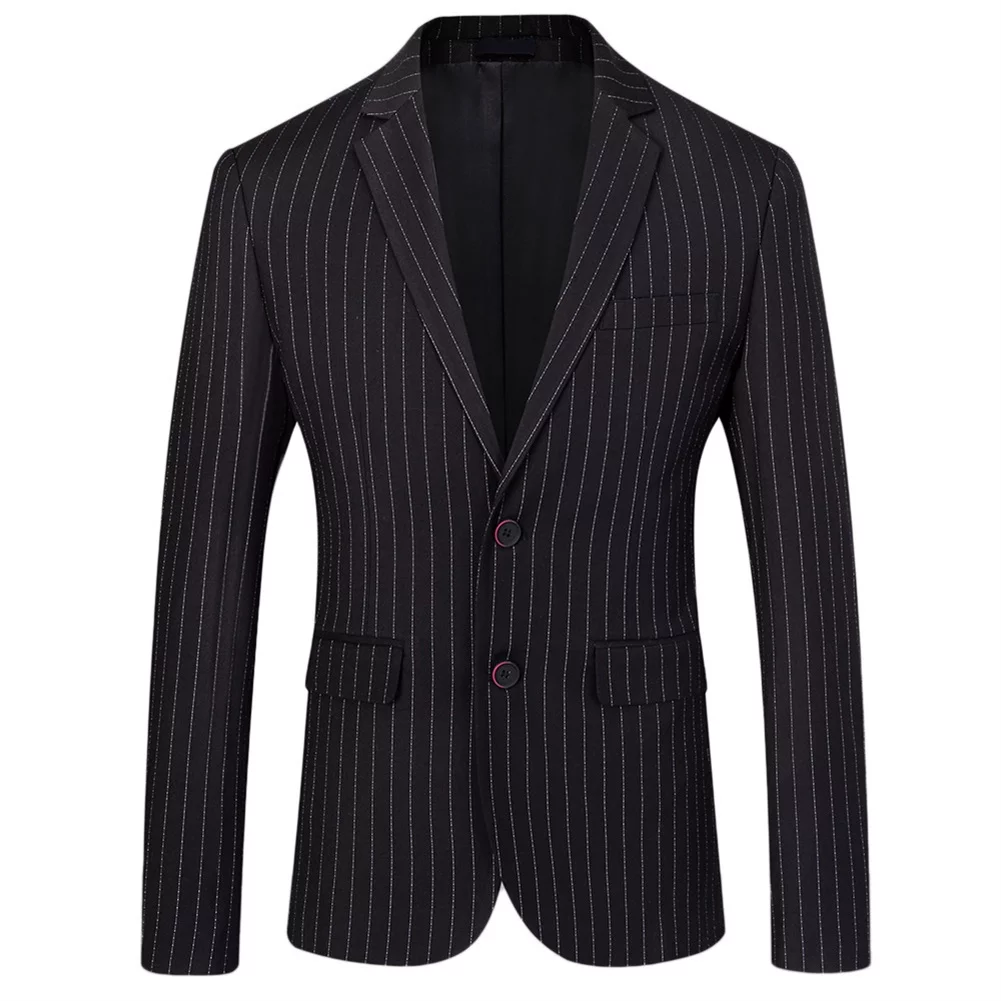 Mens 3 Piece Suit Formal Pinstripe Slim Fit Notched Lapel Dress Blazer Vest Trousers Set